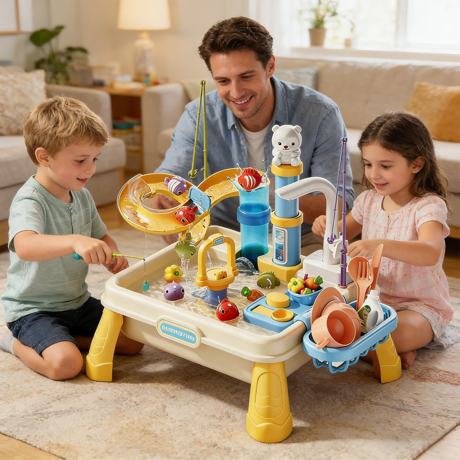 Wasser-Spieltisch,Sinnesaktivität im Freien mit eingebauter Wasserpumpe | Sand- und Wasserspieltisch,für und Mädchen von 4-8 Jahren, für Spielzimmer, Terrasse, Garten, Park