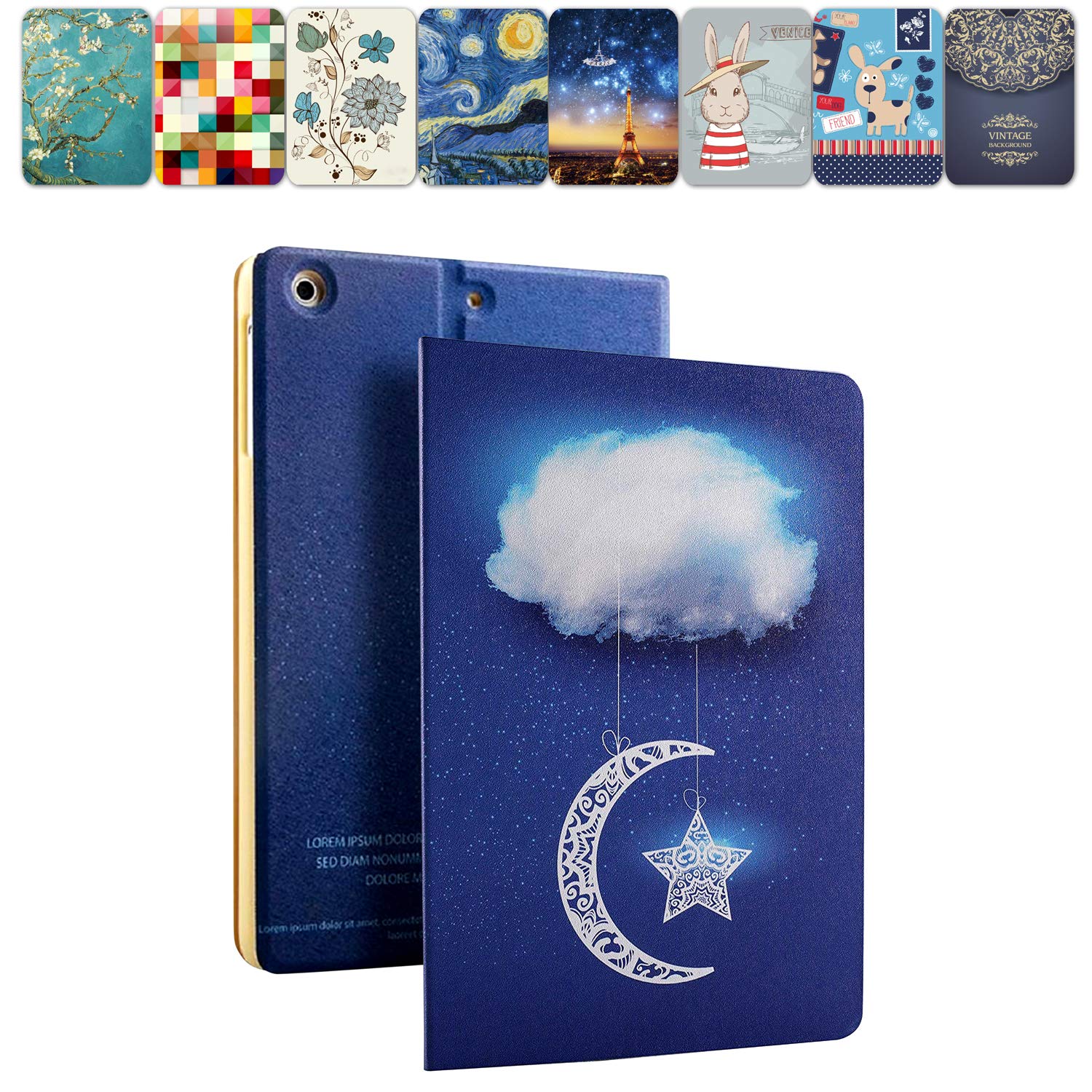 DuraSafe Cases for iPad PRO 11 Inch 1st [ PRO 11 2018 1 Gen ] A1980 A1934 A2013 A1979 MTXN2HN/A MTXP2HN/A MTXR2HN/A Printed Folio Magnetic Smart Protective Sleek & Classic Design Cover - Moon & Star