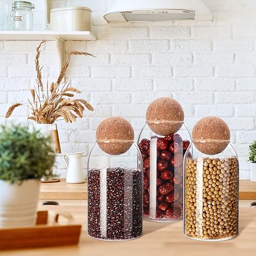 Miniatura 6 de 3 tarros de vidrio de corcho, frasco sellado, frutos secos, tarro de almacenamiento de granos de café, recipiente de vidrio con bola, botellas de