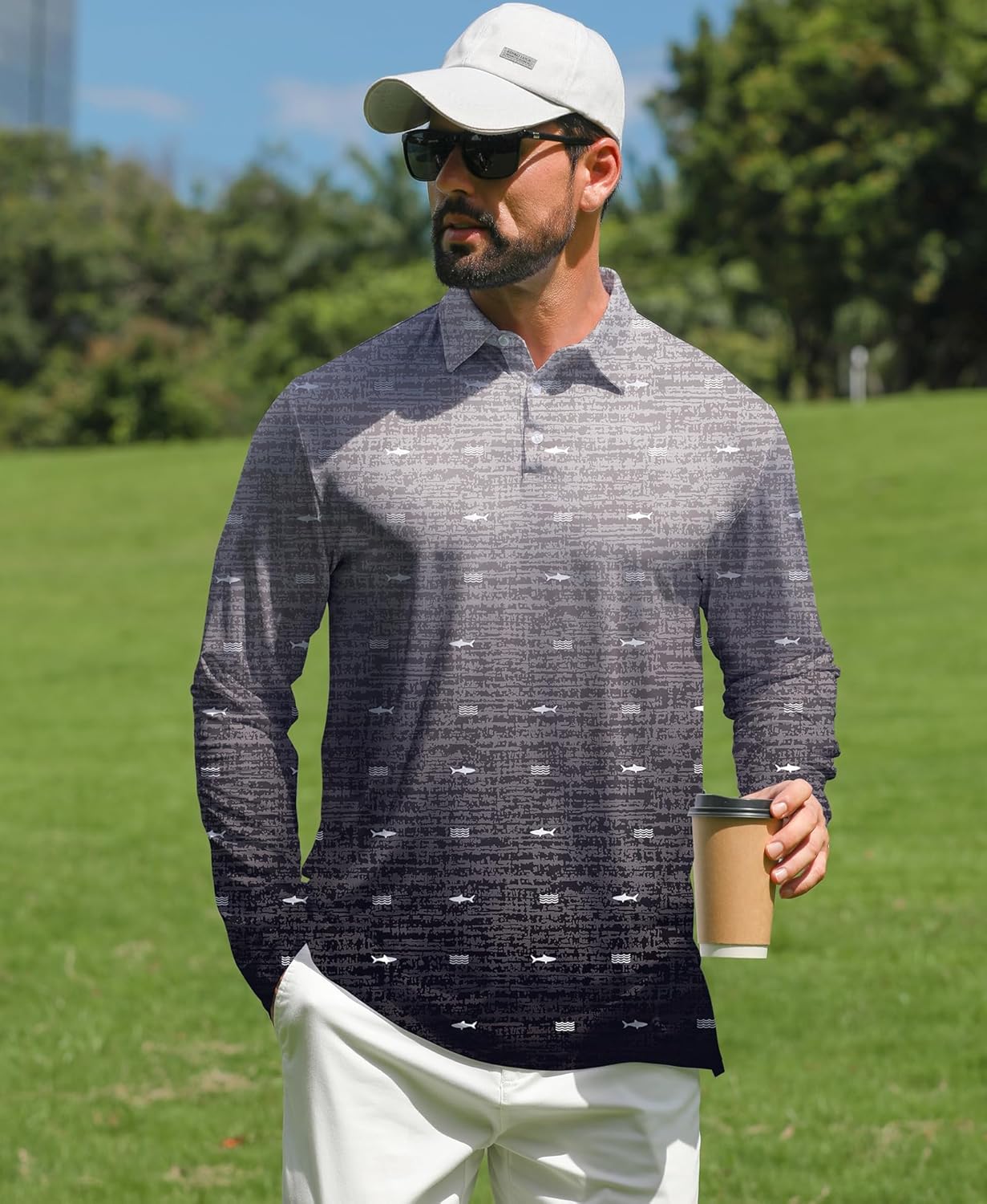 ELETOP Mens Golf Shirts Long Sleeve Print Performance Polo Shirts Moisture Wicking Dry Fit Golf Polo for Men - Image 2