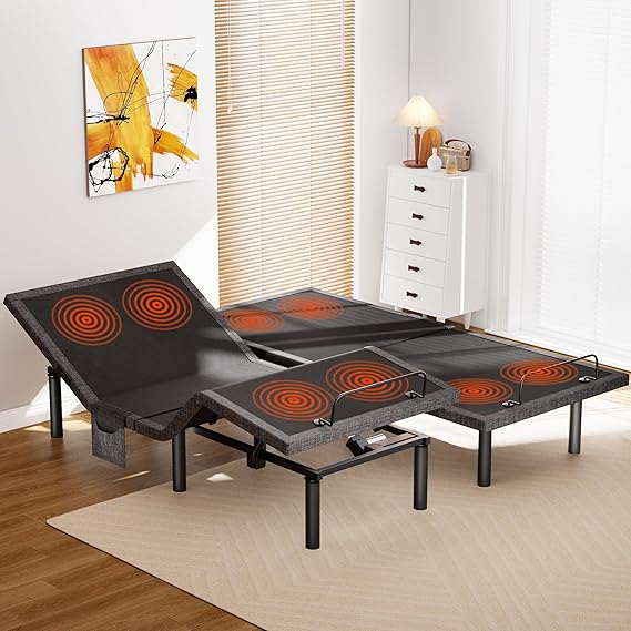 Amada Split King Adjustable Bed Frame with Massage, Adjustable Bed Base with 4 USB Ports & Under-Bed Nightlight, Head & Foot Incline, Electric Base with 4 Height Options, 01B-SK1