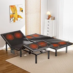 Amada Split King Adjustable Bed Frame with Massage, Adjustable Bed Base with 4 USB Ports & Under-Bed Nightlight, Head & Foot Incline, Electric Base with 4 Height Options, 01B-SK1