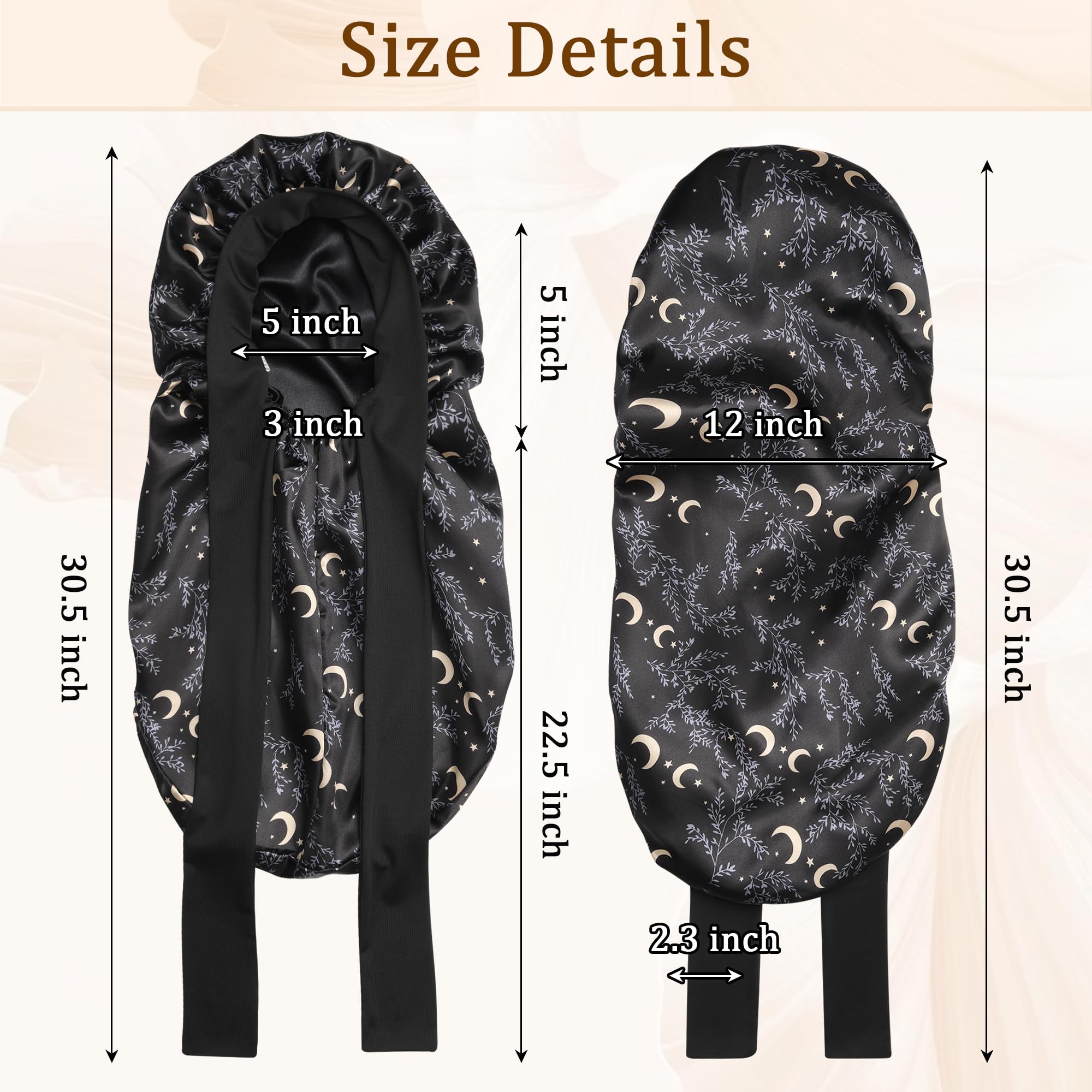 Gorro Largo de Satén Reversible de Doble Capa para Mujer Dormir con Banda
