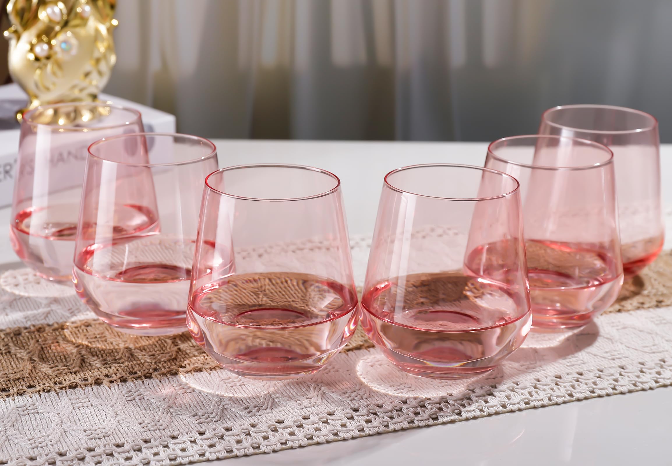 Weinglas-Set ohne Stiel, 170 ml, Weingläser, ohne Stiel, für Wein, Cocktails und Getränke, elegante Gläser für Zuhause, Bar und Urlaub, Rosa