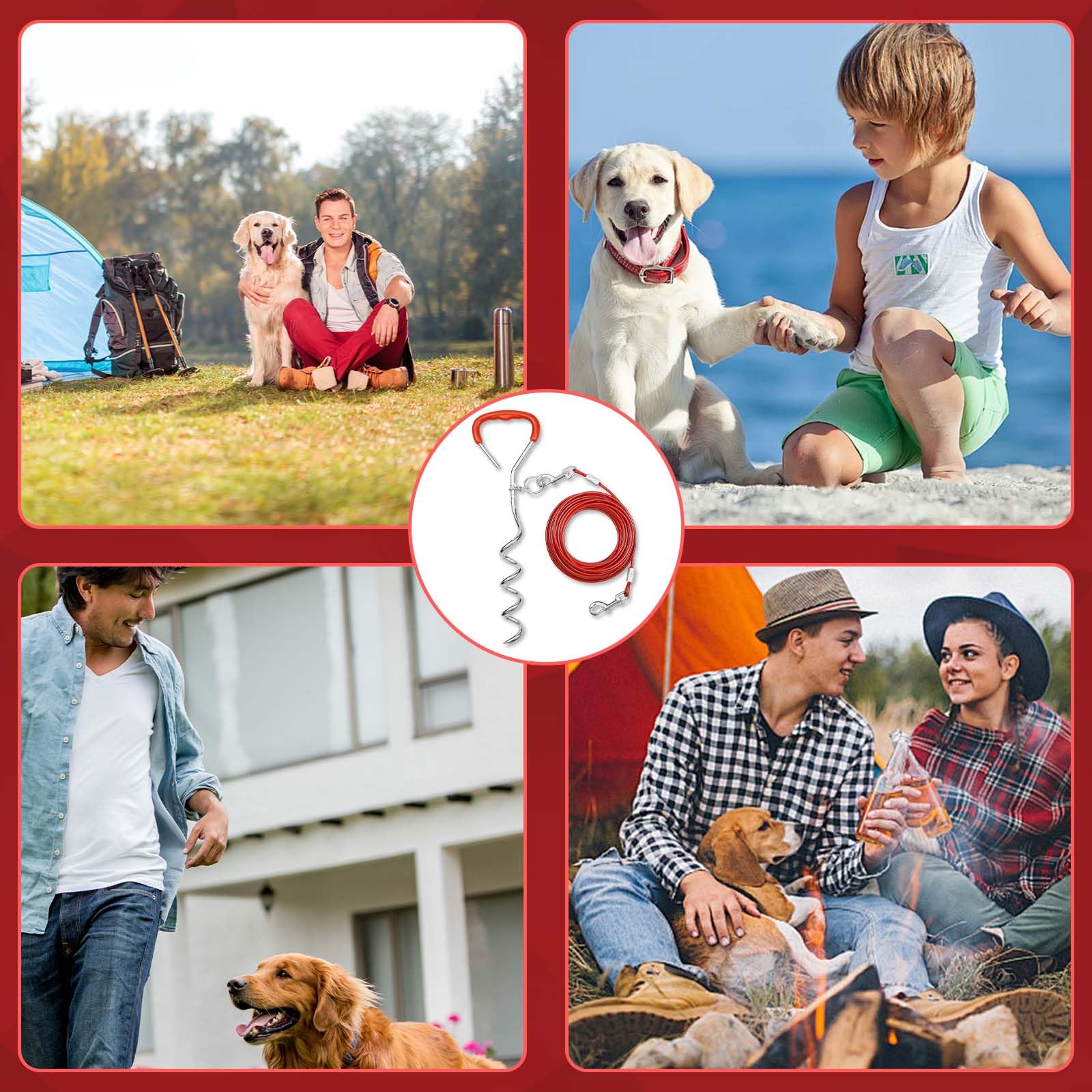 9 mm*40 cm,Ancrage au sol pour chiens, Piquet d'amarrage pour chiens de camping,Ancrage au sol pour chiens de taille moyenne, avec laisse de 5M, ancre de camping, pelouse, ancre pour chien d'extérieur