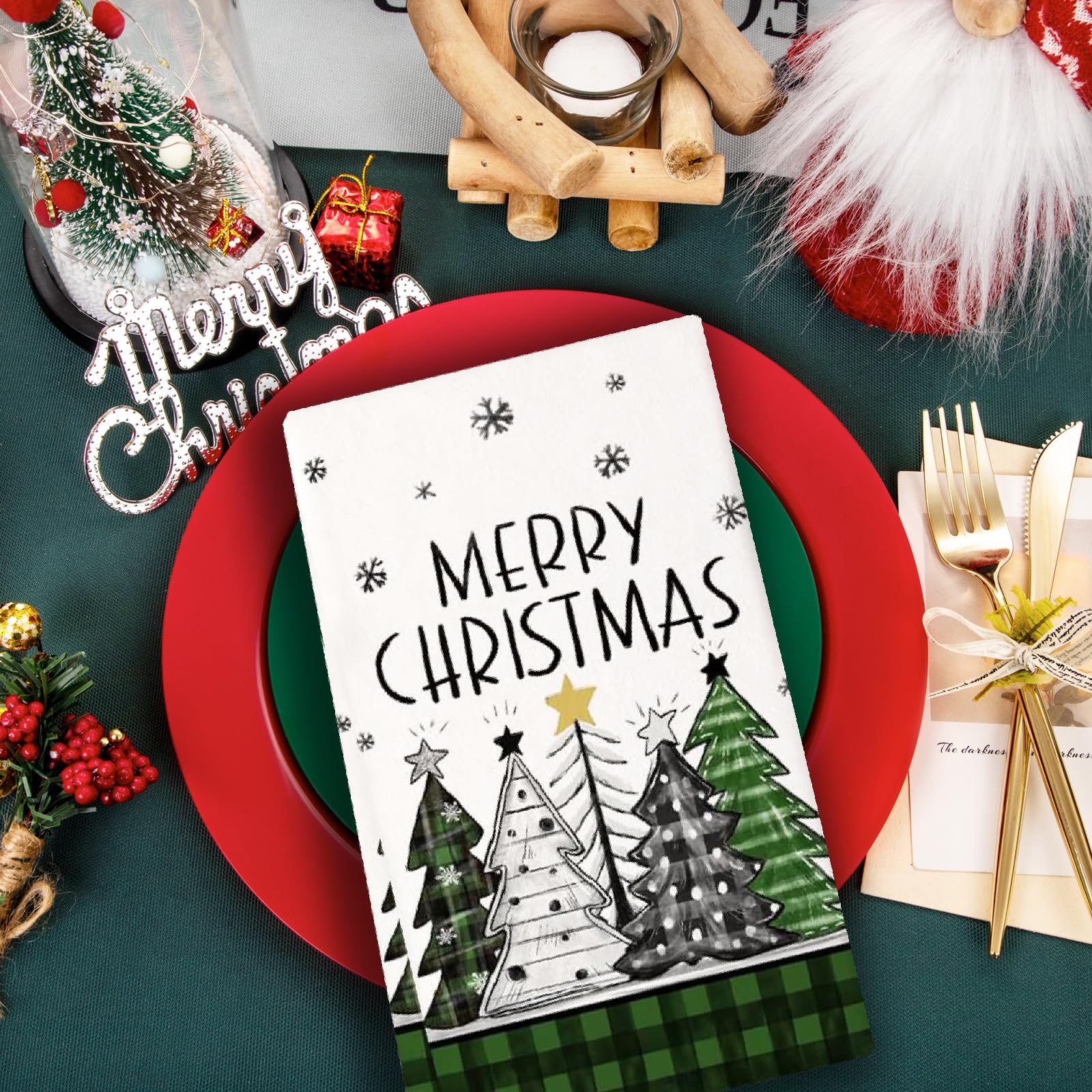 Weihnachts Geschirrtücher 40x60 Cm | 2er Set Mit Weihnachtsmann & Schneemann | Hochsaugfähige Mikrofaser