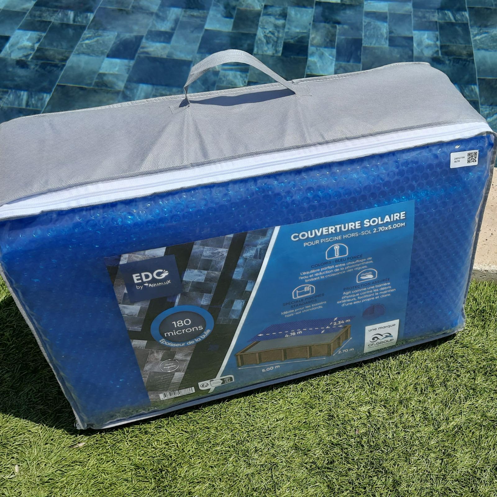 Bache Solaire 295x478 Bleue Foncée 180 Microns sans Ourlet EDG pour Piscine Tubulaire 305X488 Gamme EDG Confort