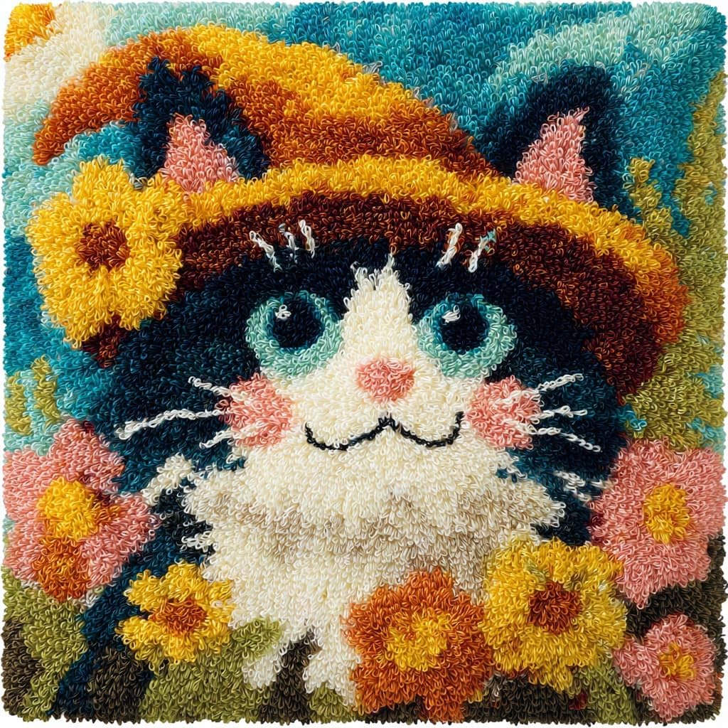 Henypt DIY Latch Hook Cushion Kits Cats and Flowers