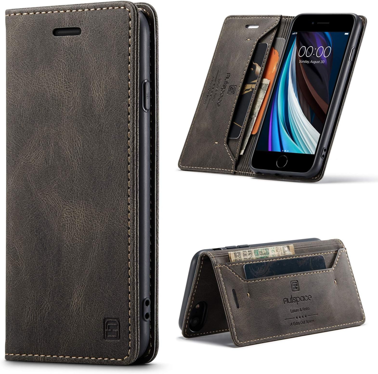 EYZUTAKCase for Samsung Galaxy A51 (4G), Retro Matte Protective Leather Case with RFID Blocking Viewing Stand Magnetic Closure TPU Shell Flip Cover - Coffee