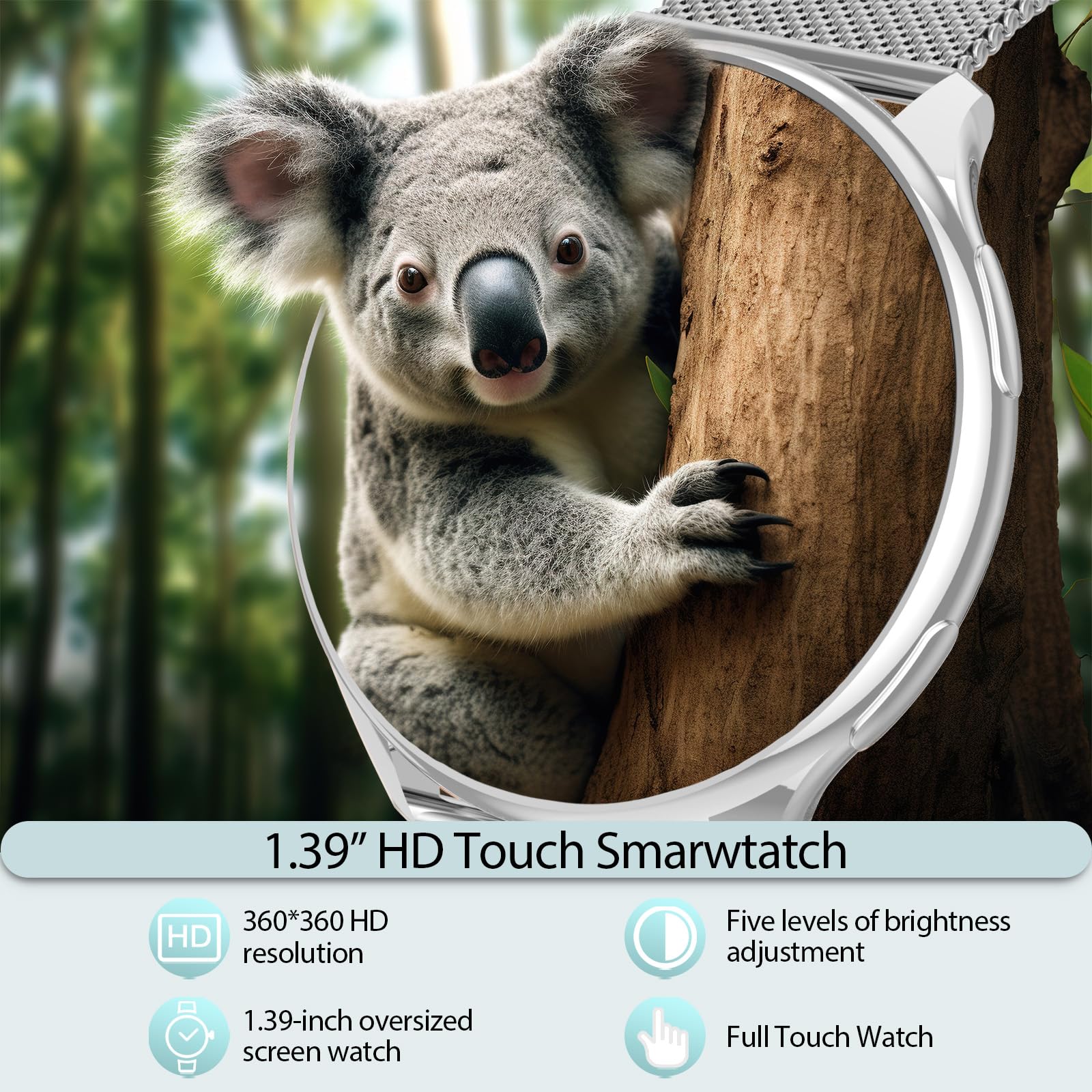 QEYUMYEU 2025 Smartwatch Donna con ET/HRV/SIRI - 1.39" TFT Orologio con Chiamate, 24H Sonno Cardiofrequenzimetro, SpO2, Ciclo Mestruale, IP68, Monitoraggio Fitness, per Android & iOS (Argento)