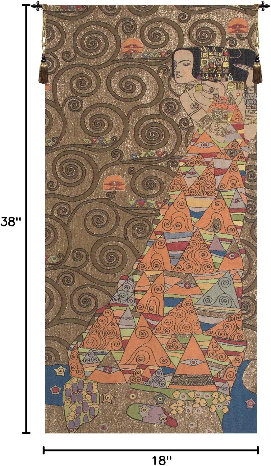 Charlotte Home Furnishings Inc. L’Attente Klimt A Droite Or French Tapestry Wall Hanging 38 X 18 Inch Viscose Cotton And Polyester Blend Wall Art Perfect For Wall Decor By Gustav Klimt