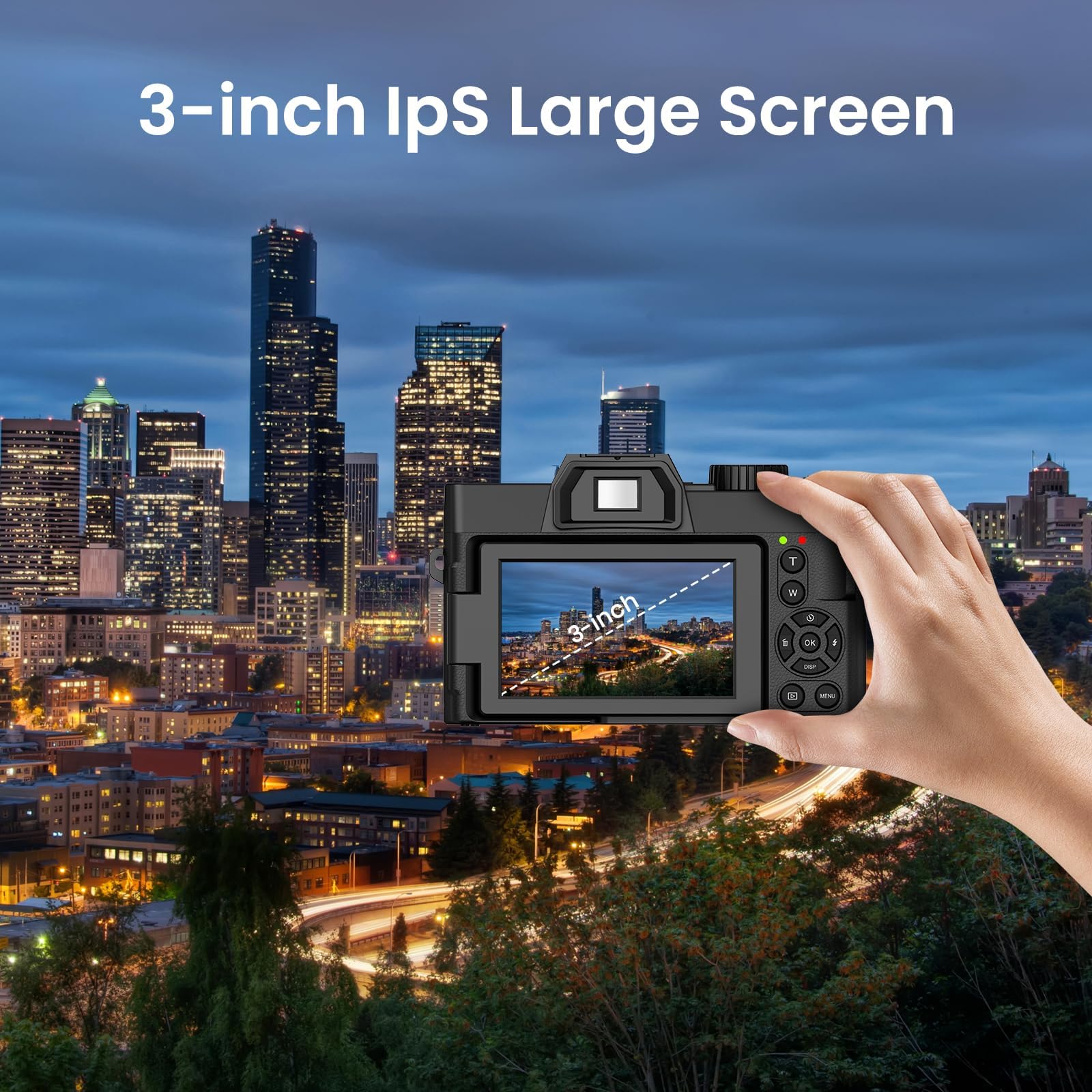 Cámara digital para fotografía, cámara fotografica video enfoque automático de 48 MP con WiFi Auto-Focus Vlog cámara para YouTube con pantalla abatible zoom 16X con lector de tarjetas micro SD de 32
