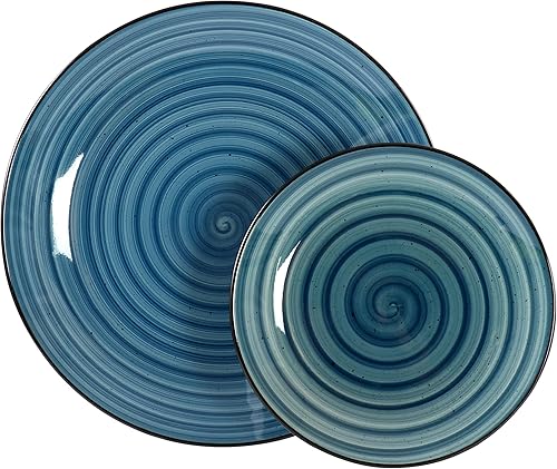 Miniatura 3 de Elama Gia - Vajilla redonda de cerámica de 24 piezas, color azul oscuro