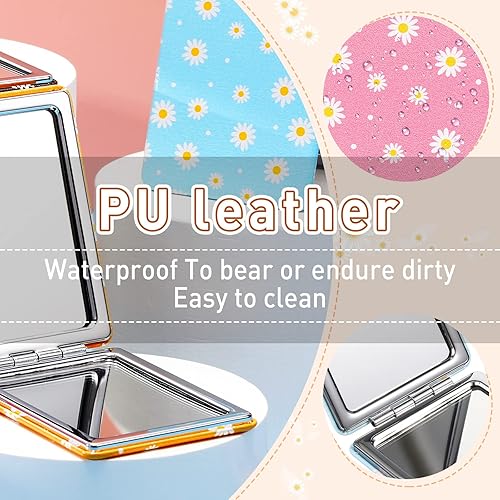 Miniatura 2 de 4 piezas de espejos de bolsillo para mujer, bolso de espejo compacto, mini espejo de viaje, maquillaje, margarita, lindo espejo de bolsillo plegable