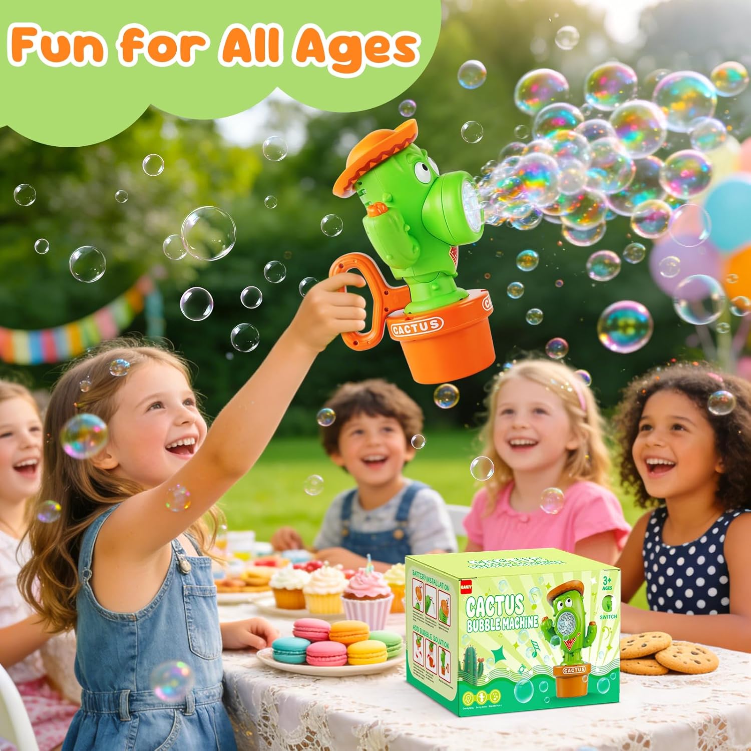 Cactus Bubble Machine, Automatic Bubble Blower with Music & Wiggle Action, Portable Handheld Bubble Maker with Lights, Birthday Gifts for Toddlers, Party Favors Toys, Easter Basket Stuffers for Kids