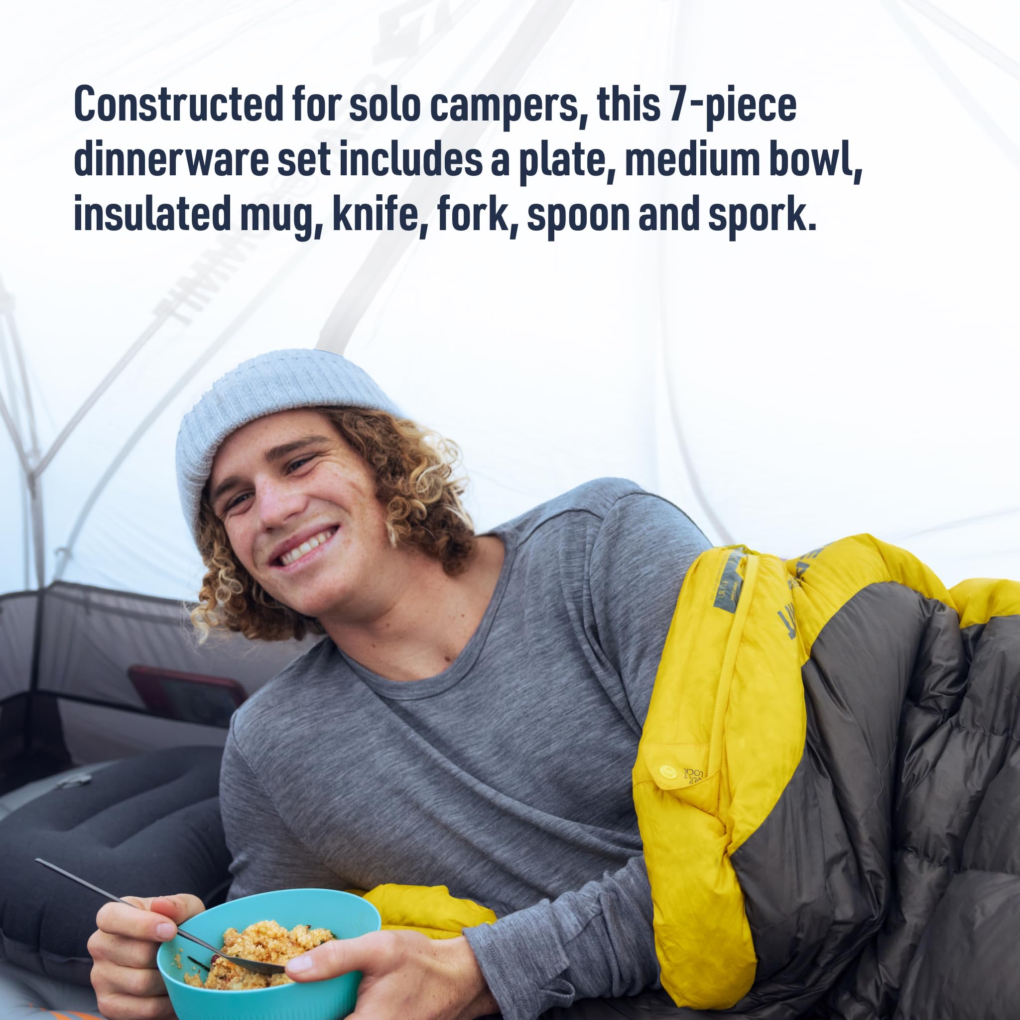 Sea to Summit Passage 1-Person Camping Dinnerware Set, Plate, Bowl, Mug, Utensils, Arrowwood Yellow