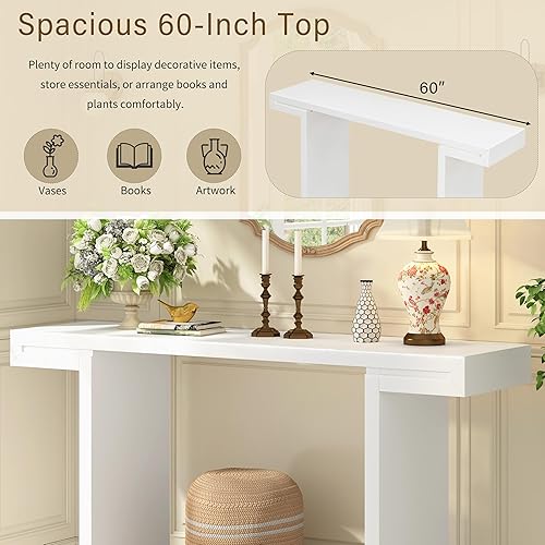 Miniatura 126 de Mesa consola de madera maciza de 48 pulgadas, mesa auxiliar moderna para sofá de entrada con 3 cajones de almacenamiento y 2 estantes. Fácil de