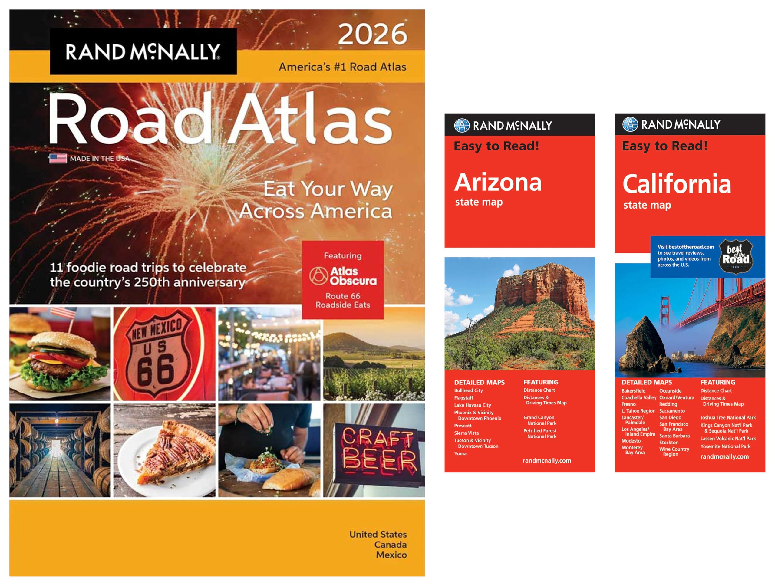 2026 Road Atlas with Easy to Read Arizona & California State Maps