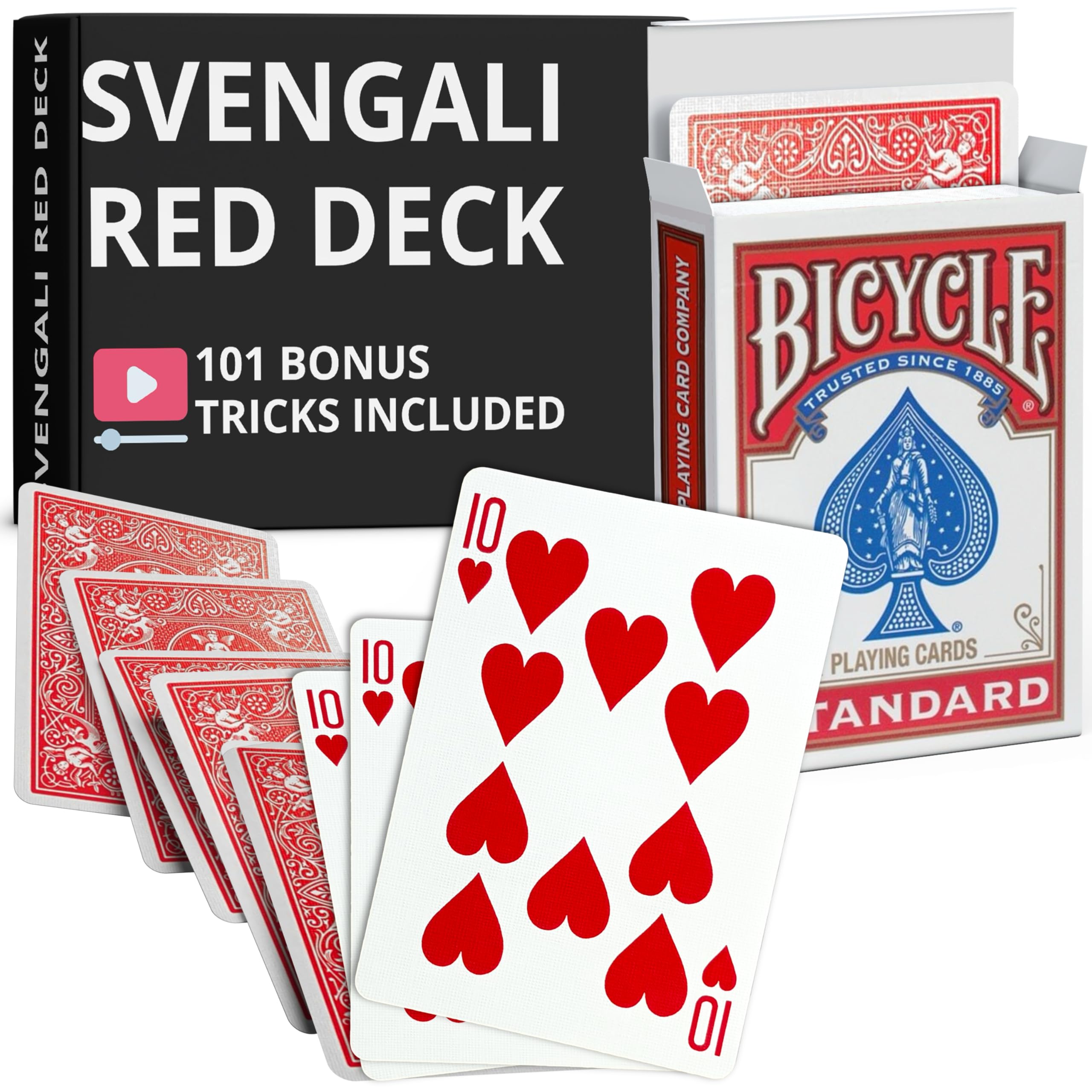 Ted's Sterling Magic Precision Red Rider Back Bicycle Svengali Deck with Instructions for 100+ Tricks (Ten of Hearts) — image 1