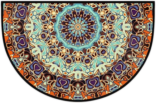 Miniatura 5 de Pardick Tapete semicircular abstracto bohemio con mandala antideslizante de 24 x 36 pulgadas, tapete de baño de media luna, tapete decorativo