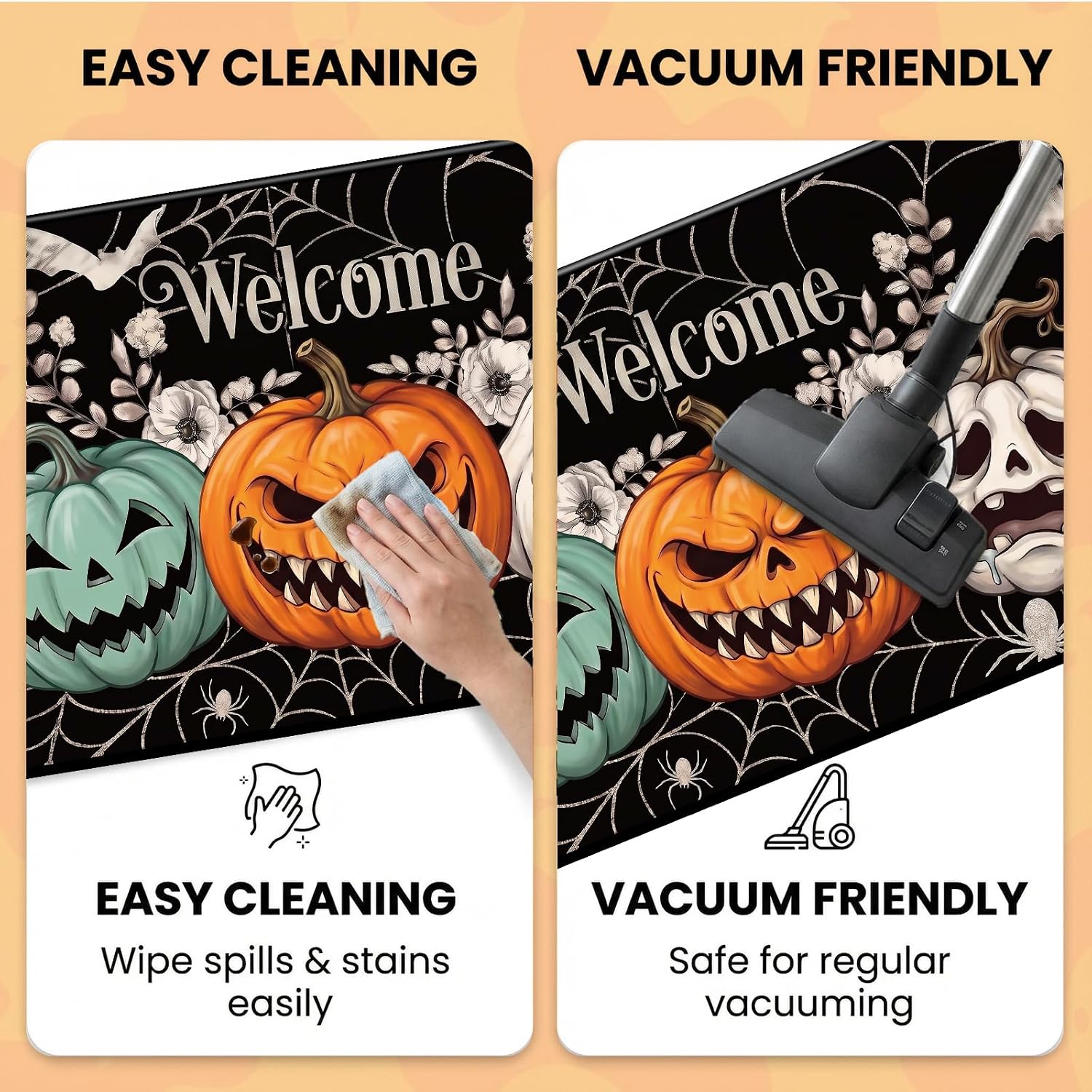 Halloween Welcome Door Mat, Non-Slip Spooky Pumpkin Doormat
