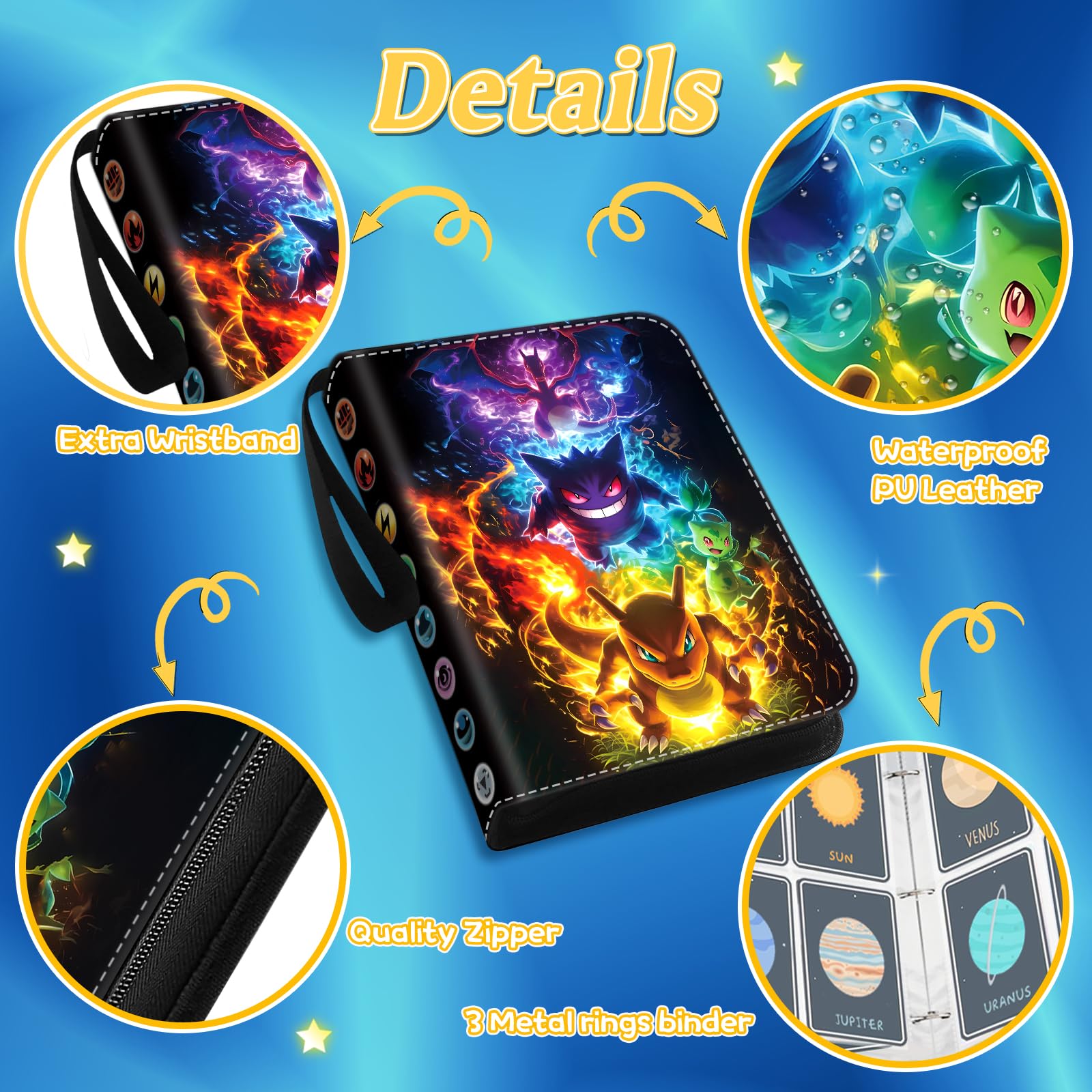 Sammelkarten Album, Karten Sammelalbum, 50 Seiten 400 Sammelalbum Karten Kapazität, Tragbarer Wasserdichter Sammelalbum, Mit Reißverschluss Sammelkartenalben, Karten Album Geschenk für Kinder - 3