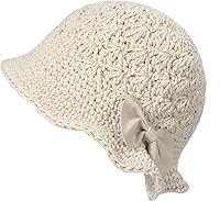 ZLYC Women's Handmade Crochet Bucket Hat - Winter Cotton Knit Cloche Bowler with Leather Bow & Faux Fur Trim