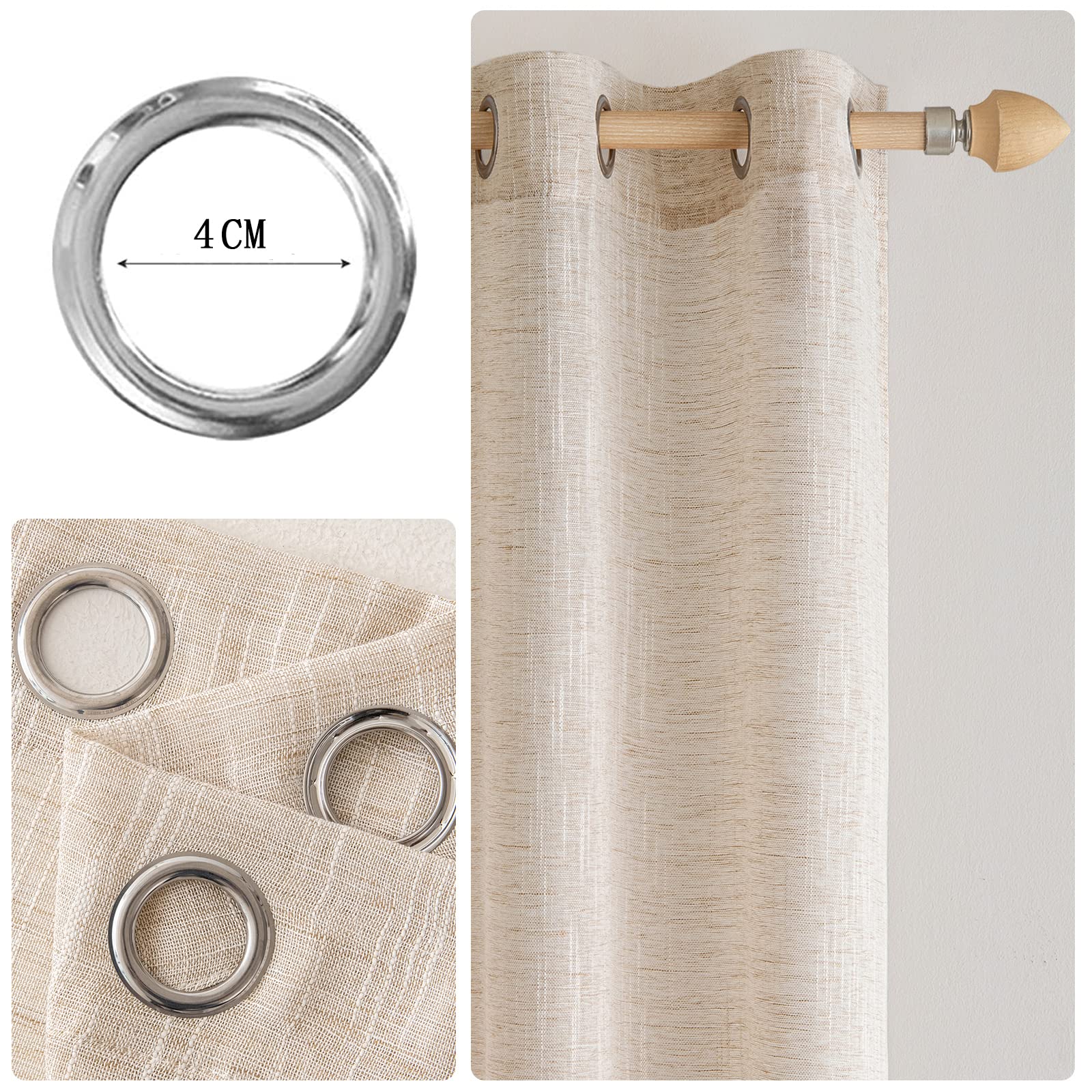 Rideau Voilage Lin 140x225 cm Lot de 2 Riz Blanc MIULEE