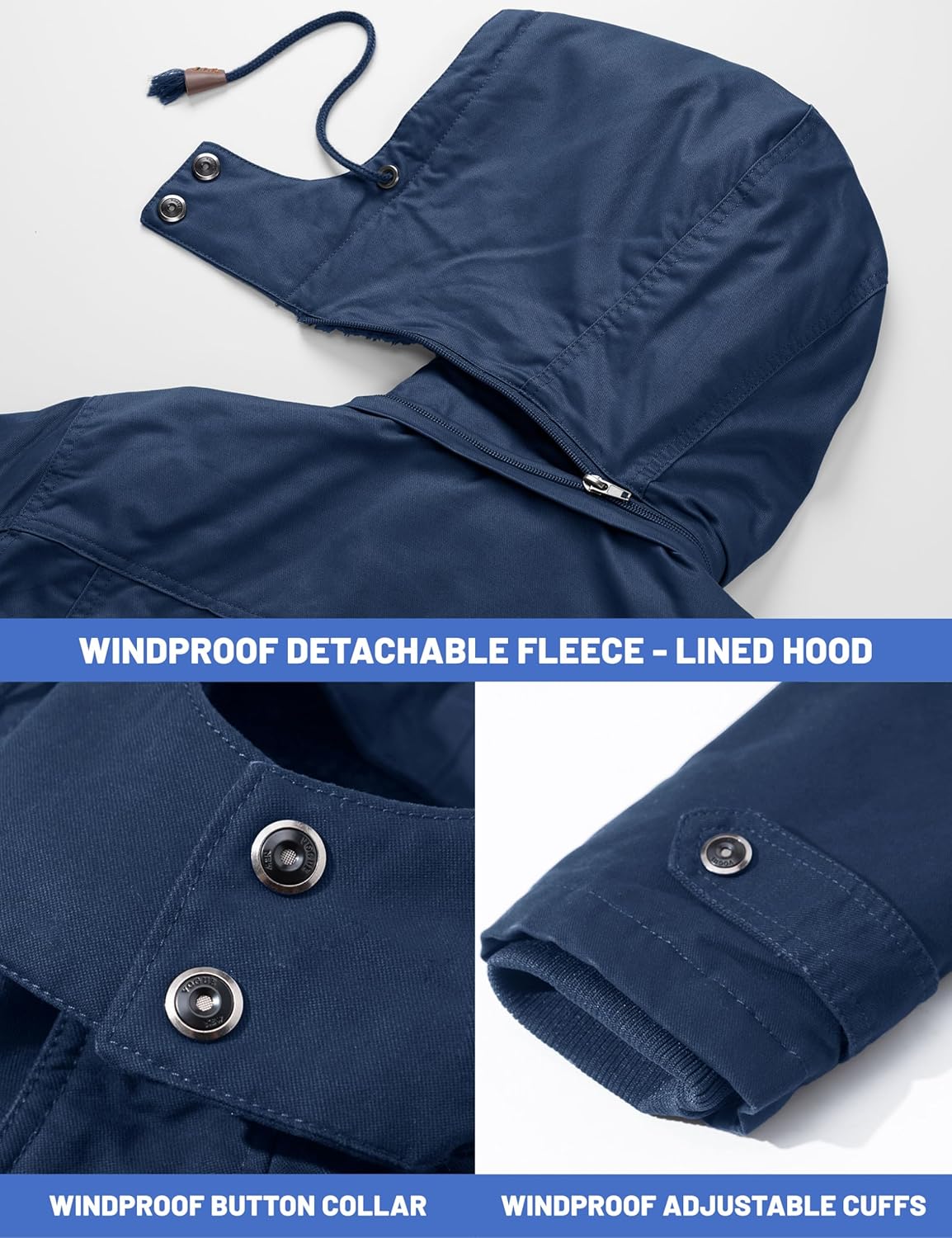 TACVASEN Men's Winter Jacket Cotton Military Jackets Fleece Lined Thick Work Warm Cargo Coats with Hooded - Image 5