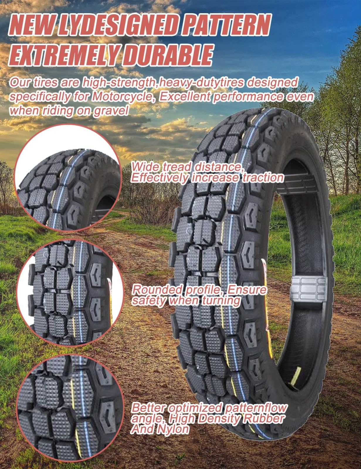 110/90-16 Opona do motocykli terenowych, 110/90/16, odporna na zużycie, 16 cali, do motocykli terenowych z przodu lub z tyłu, 8 P.R. 68P, 300 kPa