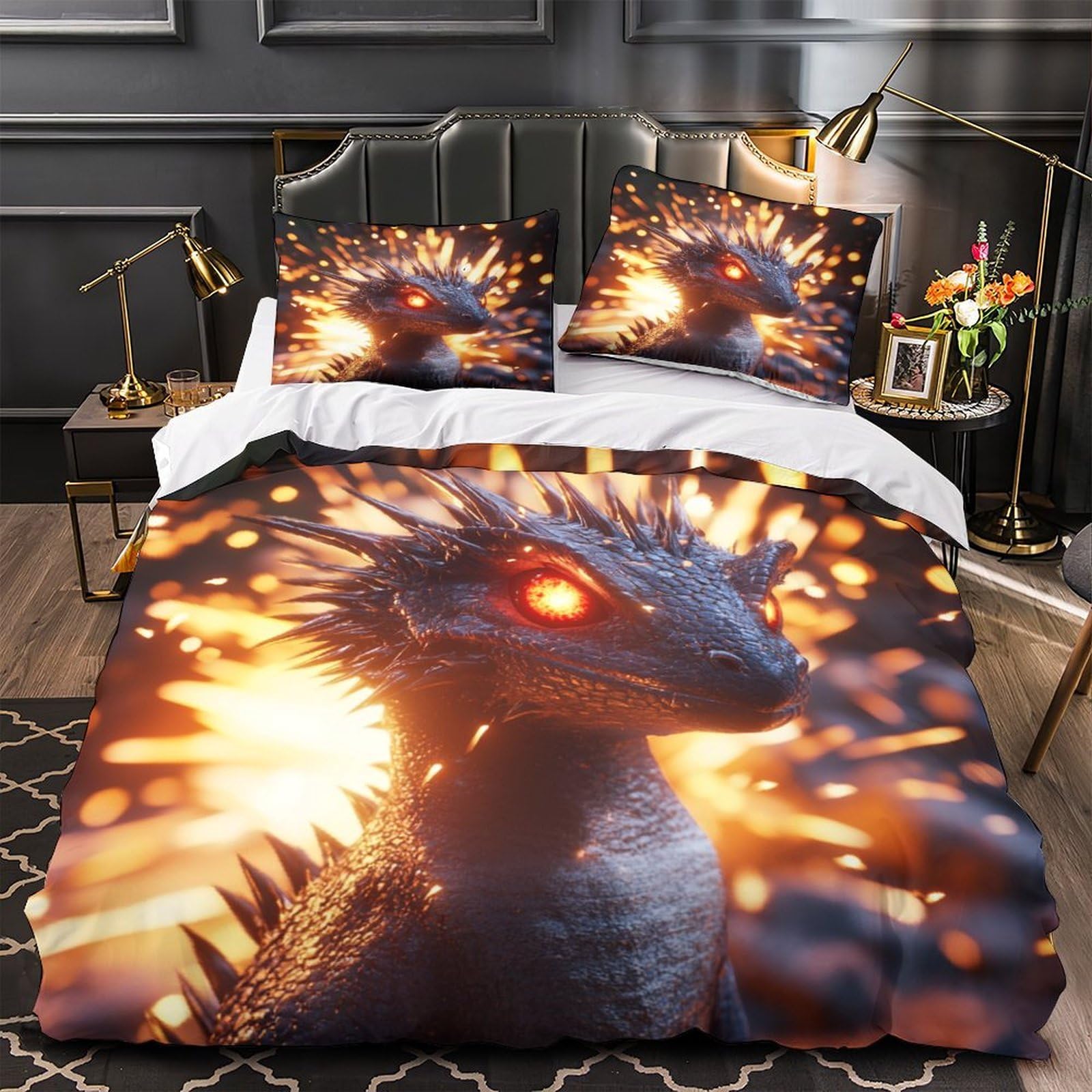 Drap de couette dragon avec éclair caché en microfibre douce Super King