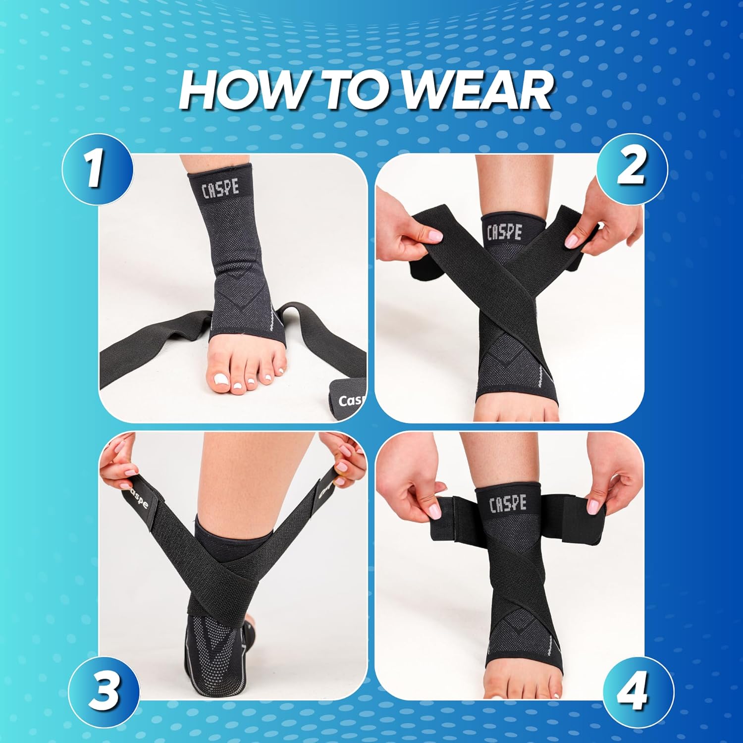 Caspe 2 Pack Ankle Brace for Men & Women, Ankle Wrap with Adjustable, Removable X-Strap, 3D Knit Compression Sleeve, Compression Socks for Plantar Fasciitis, Arch Support (Black, Large)