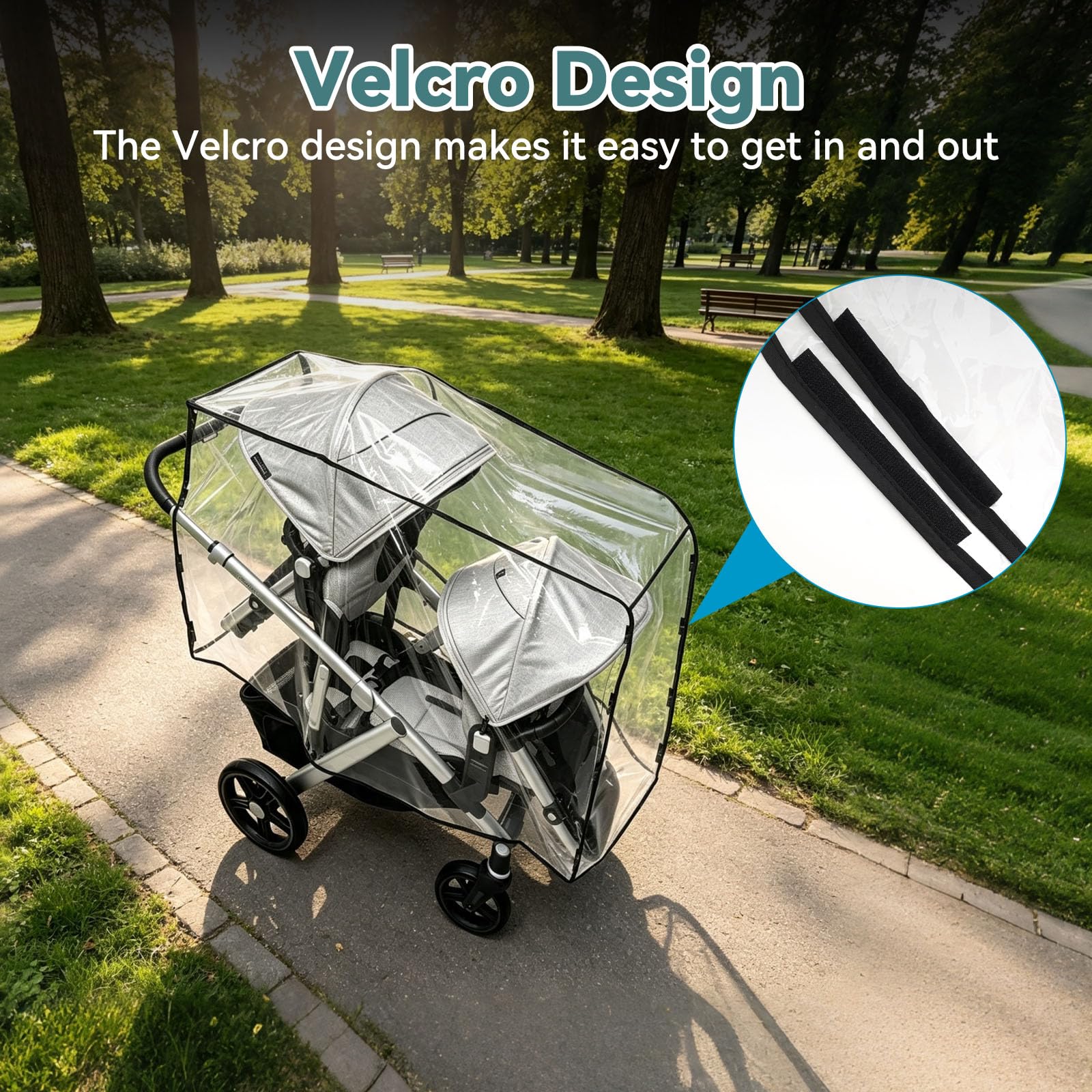 Parapioggia per passeggino doppio compatibile con UPPAbaby Vista V2/V3, sistema con sedile a rombo, protezione antivento trasparente con fori di ventilazione e copertura completa