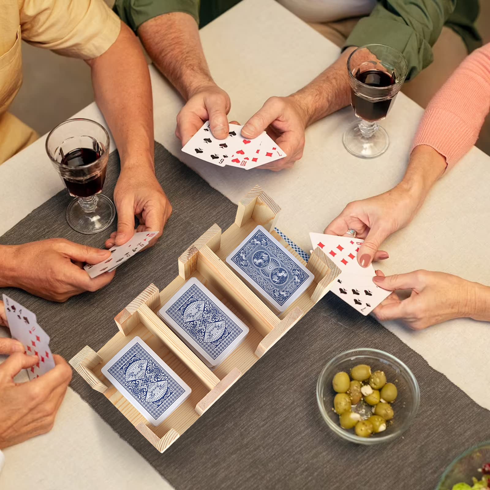 WANGDEFA 9 Deck Tray Card Deck Holder Tray Rotating Card Tray Wooden Revolving Card Tray Playing Card Tray Holder with Wheels for Adult Playing Cards