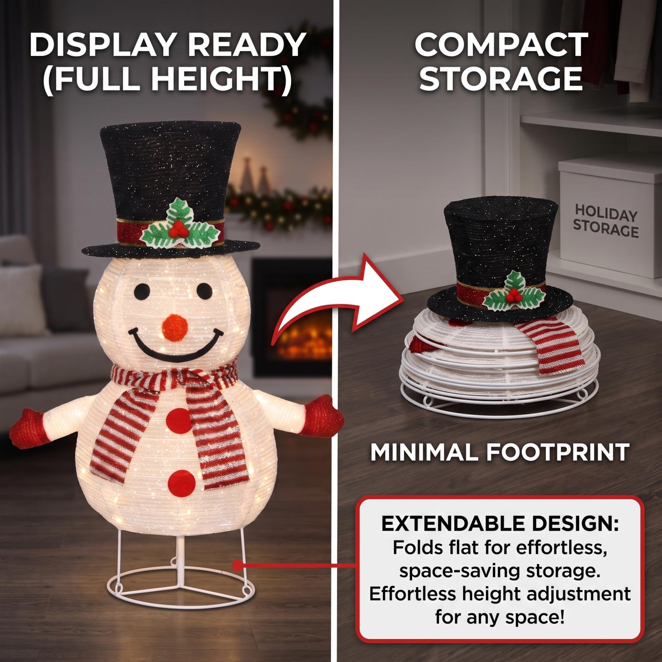 Decoraciones de muñeco de Nieve para Exteriores, muñeco de Nieve retráctil con luz Blanca