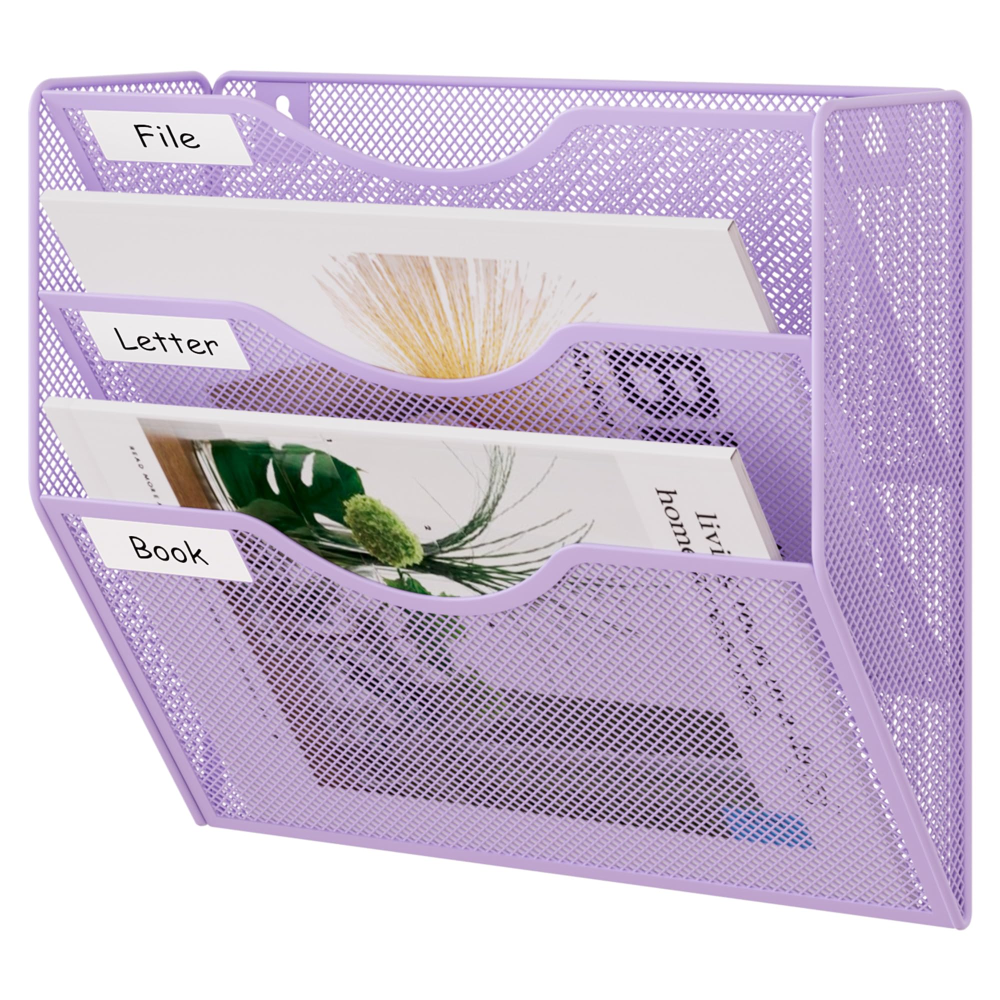 EasyPAG 3 Pocket Mesh Wall File Organizer, Hanging Paper Folder Holder with Classify Label, Vertical Wall Mount Mail Organizer for Office Home