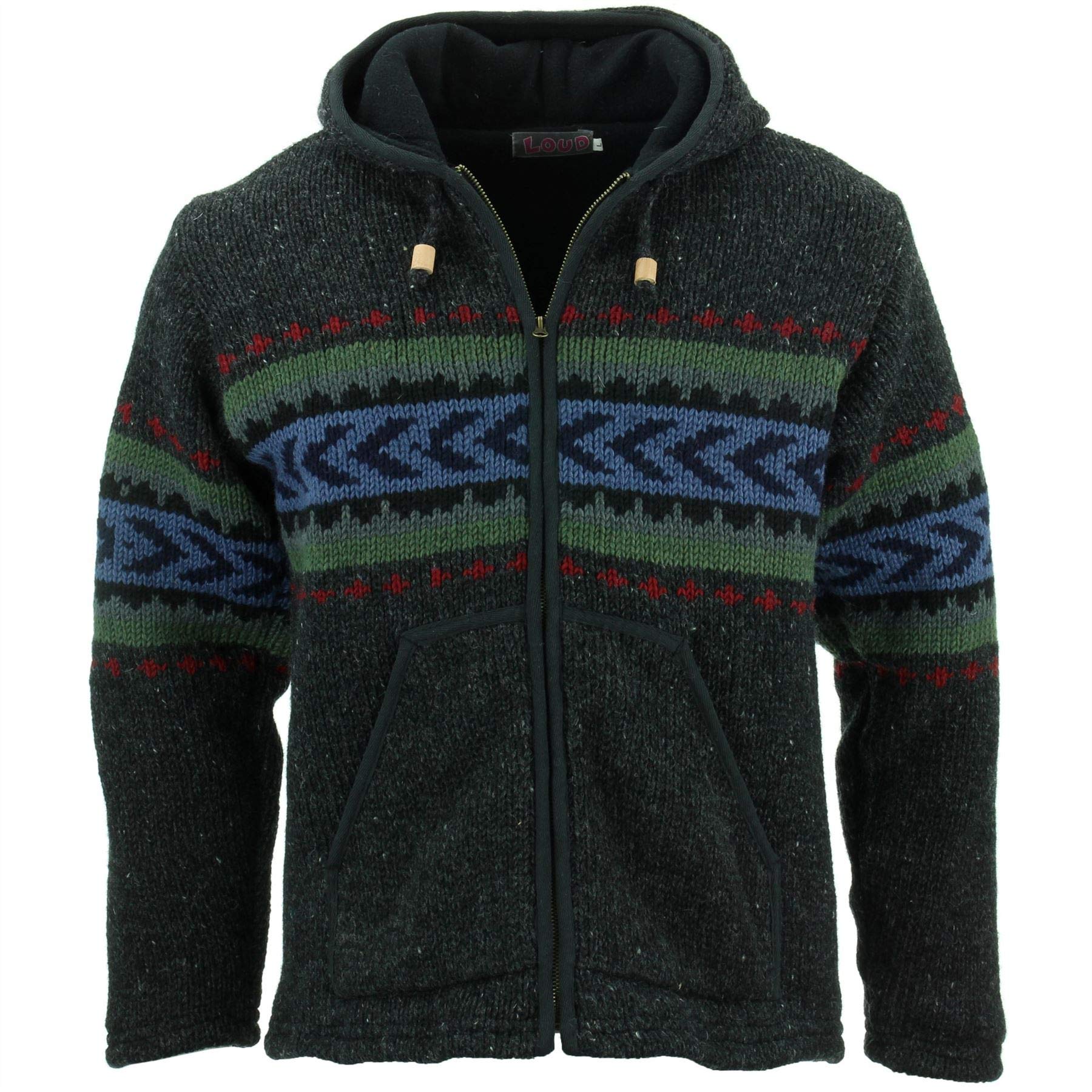 LOUDelephant Wool Knit Chevron Hooded Jacket