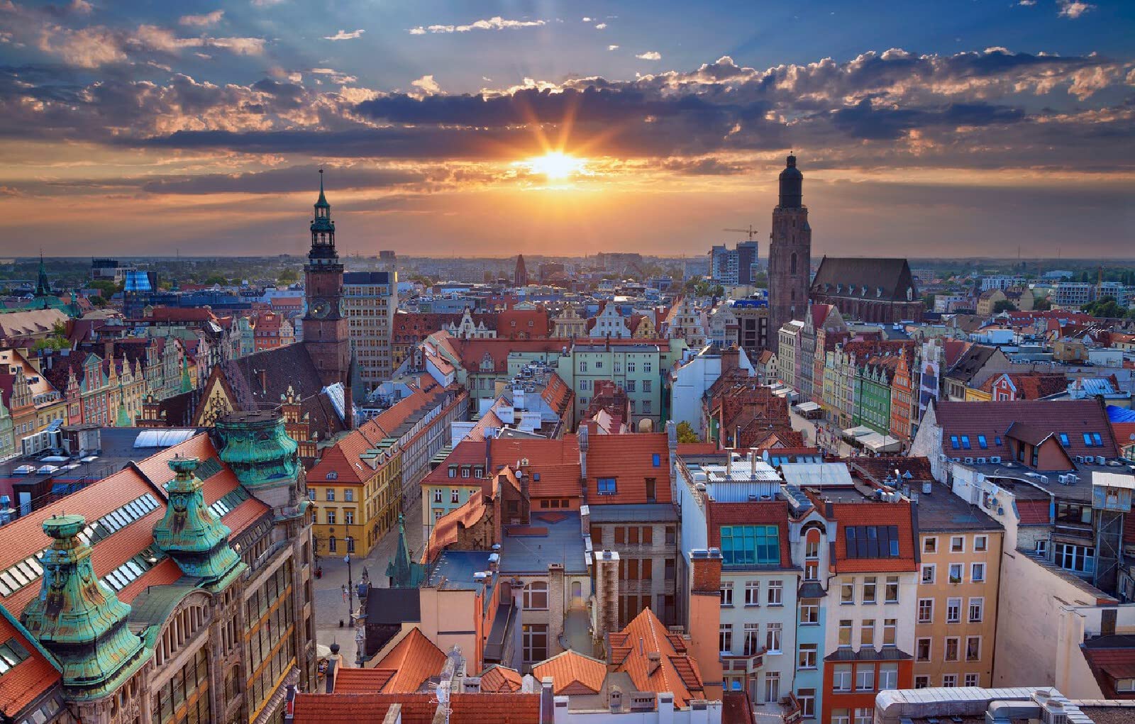 puzzle dla dorosłych 1000 elementów Miasto zachód słońca Wrocław, Polska 75x50cm