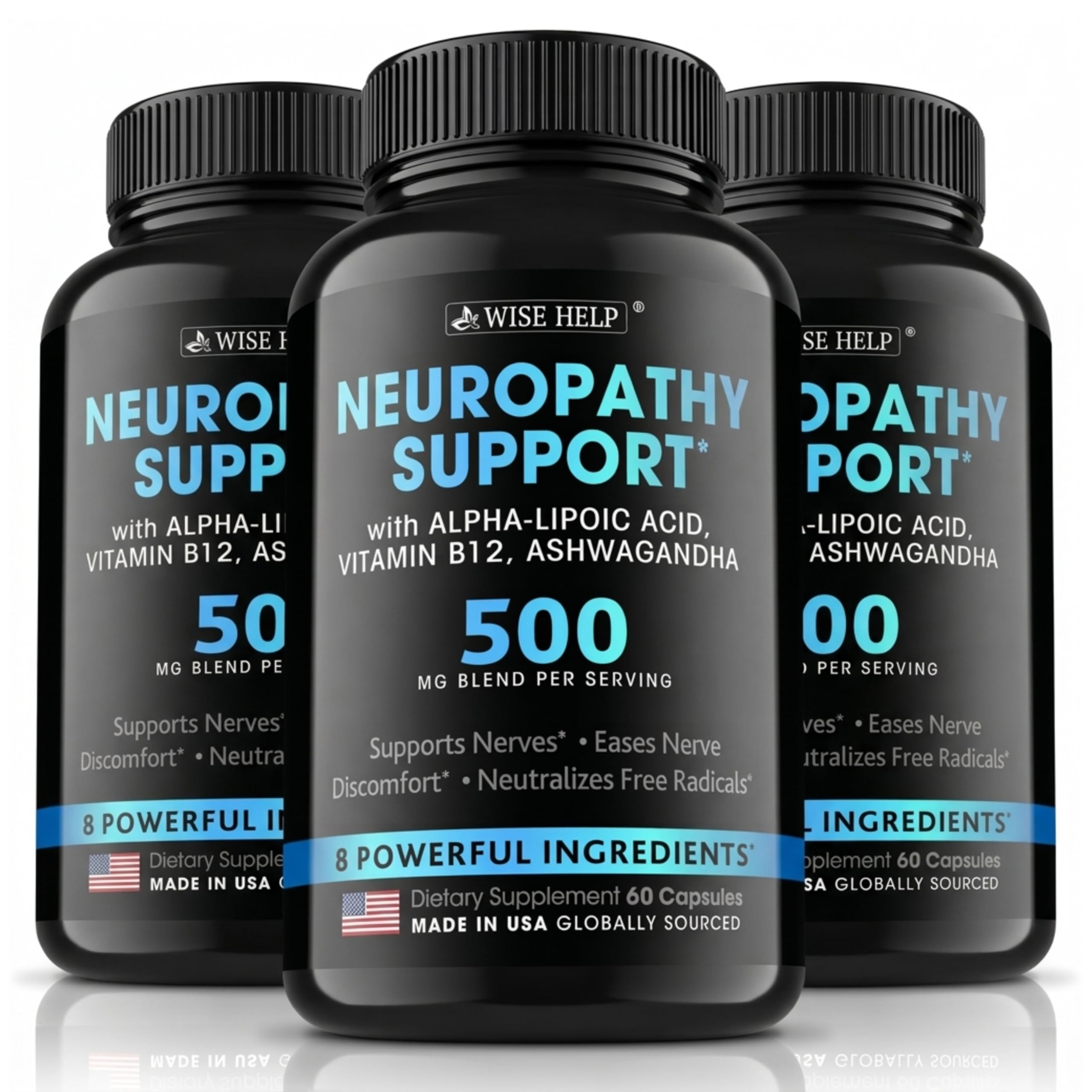 Wise Help Neuropathy Supplement, Alpha Lipoic Acid Nerve Support, 3-Pack