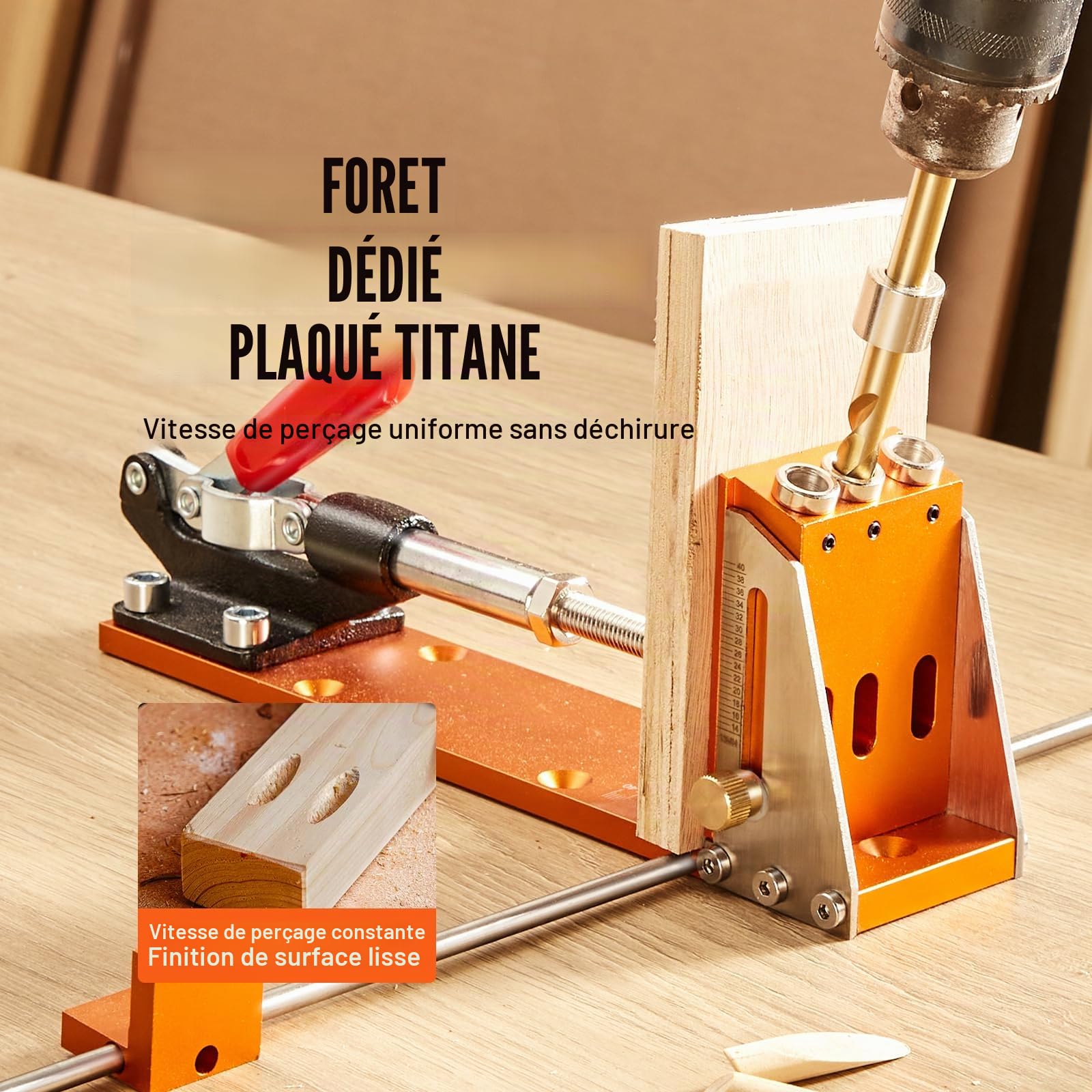 VEVOR Kit de Gabarit de Trou de Poche Profondeur Réglable 12,7-38,1 mm Système de Trou de Poche en Alliage d'Aluminium Gabarit de Perçage Oblique avec Précision Kit Complet pour Projets de Menuiserie