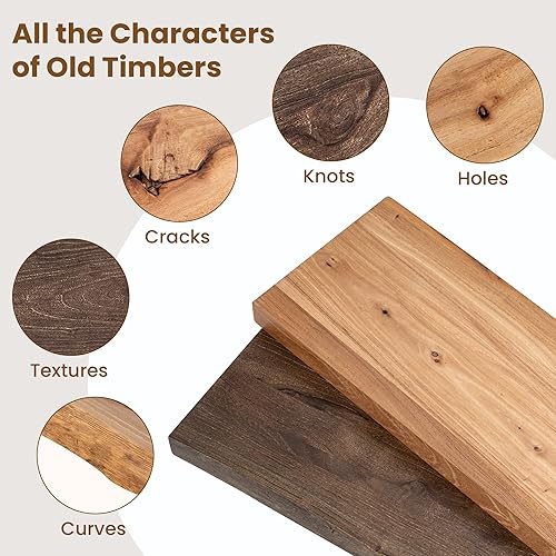 Miniatura 4 de Estantes flotantes para decoración de pared, estantes flotantes rústicos de madera maciza de olmo con borde vivo, estantes de pared con soporte