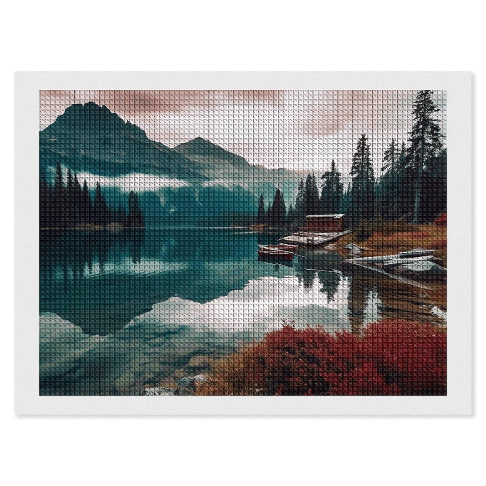 NONHAI Diamond Painting Kits for Adults - DIY Diamond Art Kits for Beginners - Full 5D Paint Drill Diamond Dots Paintings- Scenic Lake Diamonds Pictures Gem Art and Craft Wall Decor 12"x16"