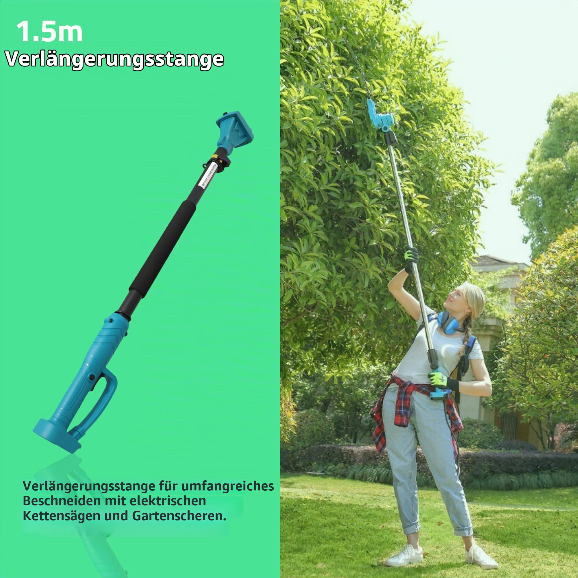 1.5 M Hohe Astschere, VerläNgerungsstange FüR Umfangreiche Schnittarbeiten Mit Elektro-KettensäGen Und Astscheren, 180° Verstellbarer Winkel Blaue Astschere VerläNgerungsstange Adaptierbarer Bl18