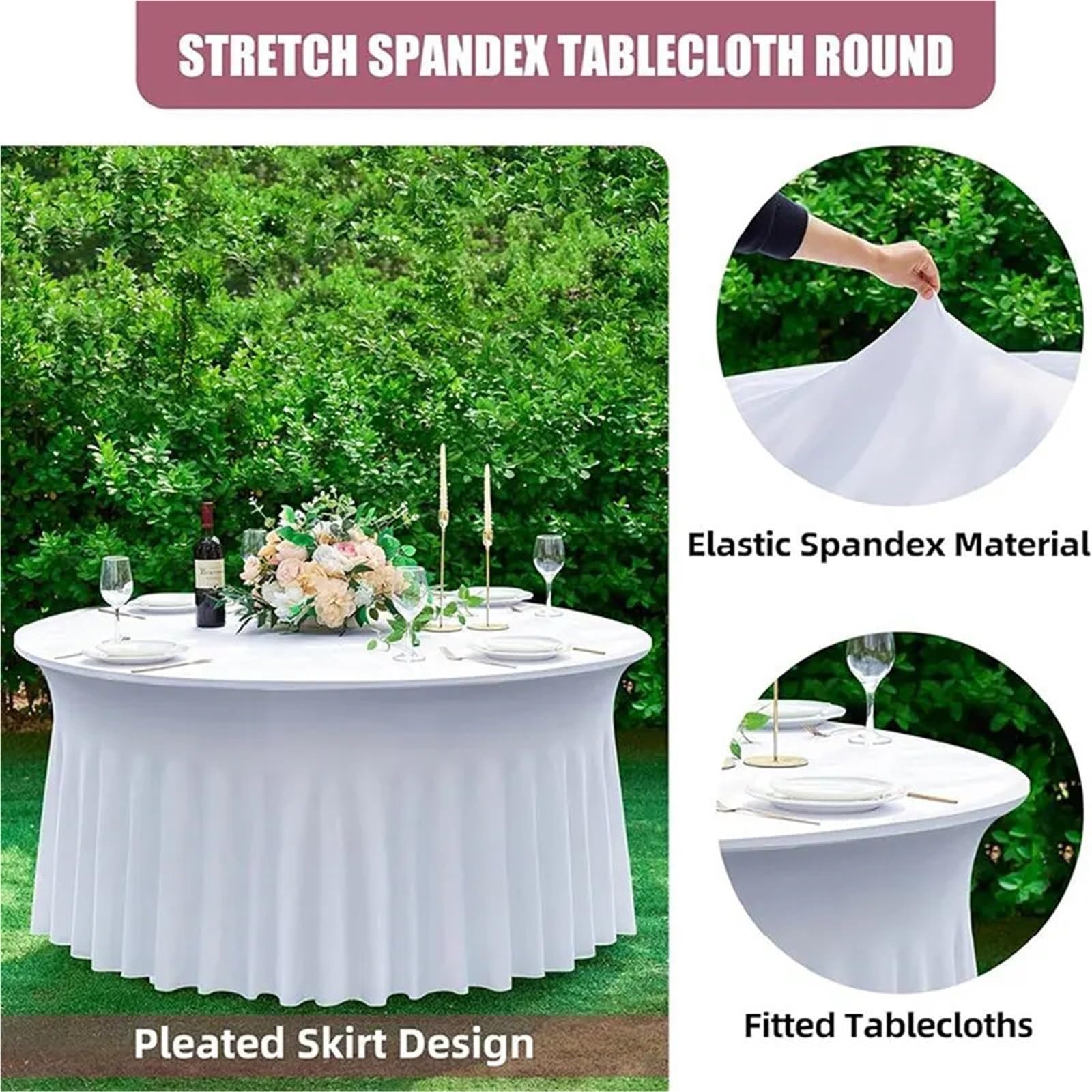 Falda Mesa Redonda Mantel Redondo Blanco de Licra, Cubierta Mesa elástica Ajustada sin Arrugas con Falda for Fiesta Boda, Buffet, fotografía cumpleaños(White,6FT(R 183XH 75 CM))