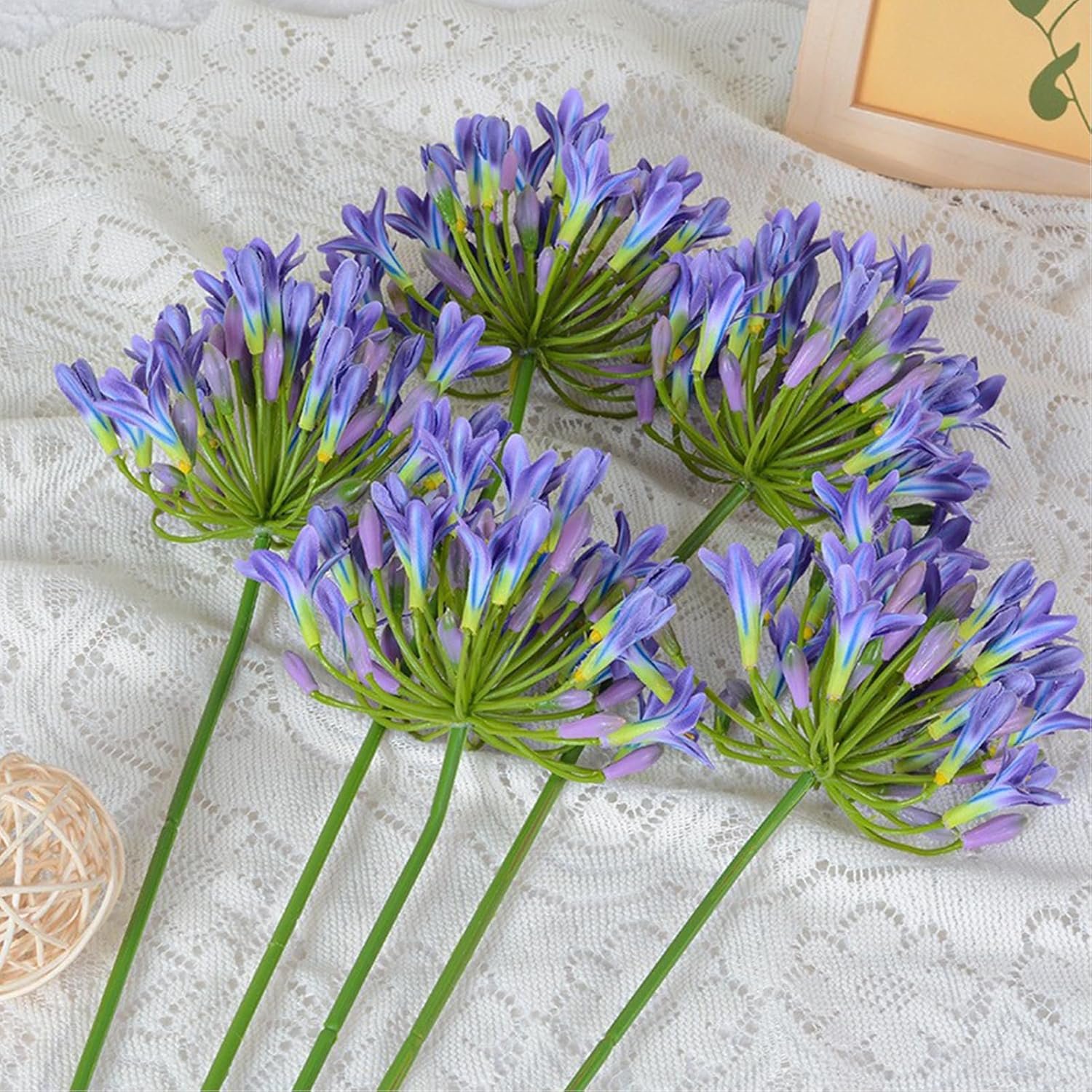 JUOPZKENN 3pcs Agapanthus Artificial Flowers European Home Decoration Soft Decoration Flower Arrangement Ornaments Wedding Landscaping Faux African Lily Silk Flowers(purlish 3pcs)