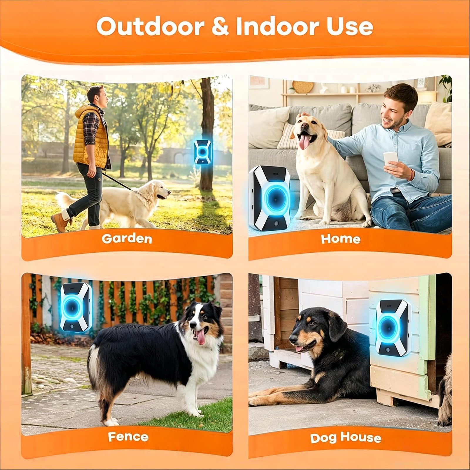 Billg Anti Aboiement Chien, 3 Réglable Fréquence Ultrasons Dispositifs Anti-aboiements, 50 Pieds Rechargeable Dispositif Dissuasion, Sifflet Ultrasonique pour Chiens intérieurs et Extérieurs