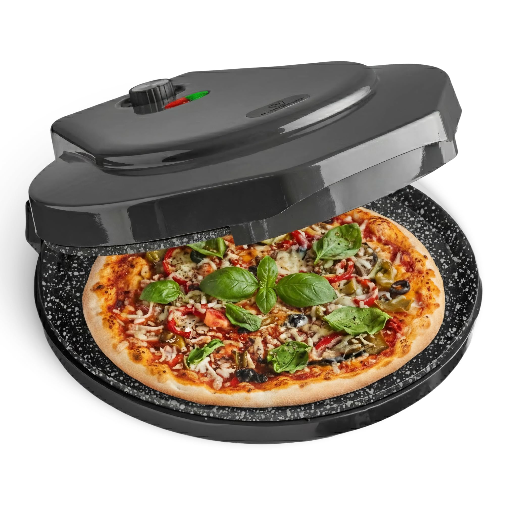 MisterChef Pizza Maker 1450W Ceramic Plates, 12 Inch / 30cm, 2,3 Metal, Free Recipe Book, Black