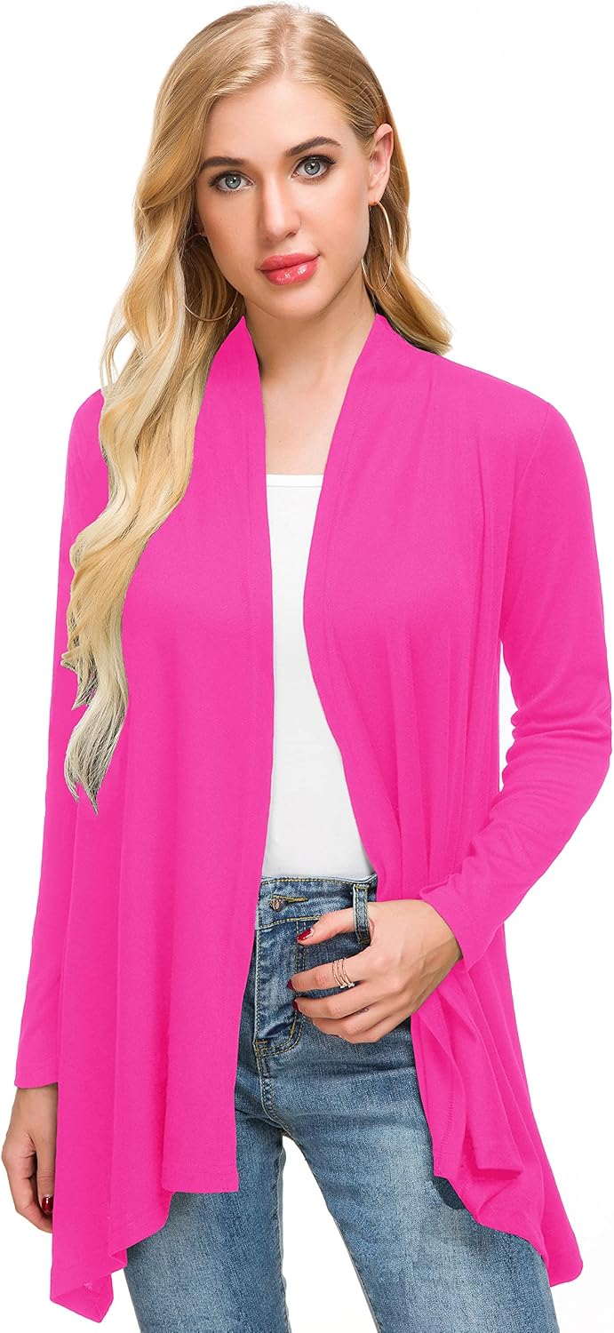 Afibi Women Open Front Lightweight Long Sleeve Soft Drape Cardigan Small Coral