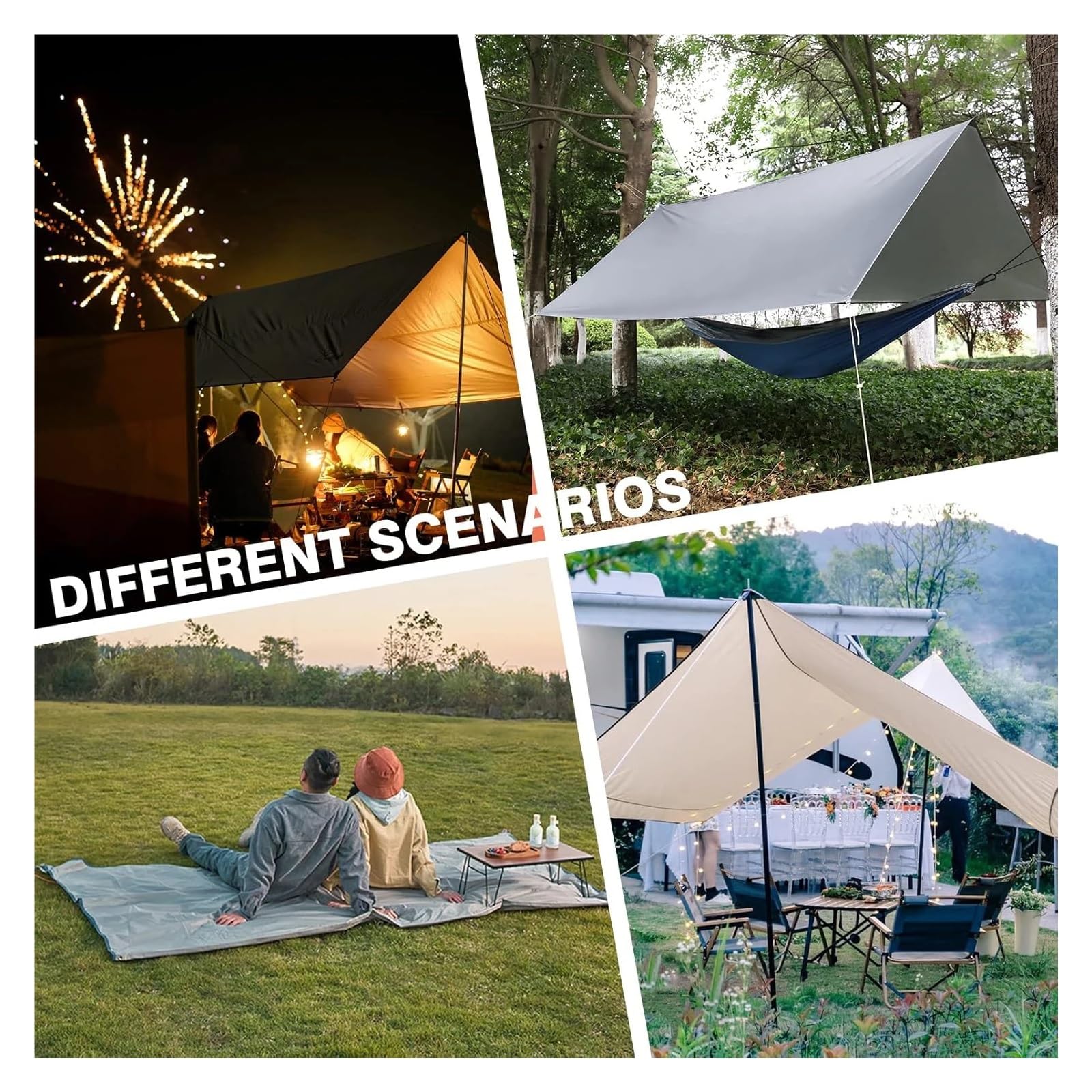 Bâche de camping imperméable pour tente touristique - Auvent de jardin, plage - Abri solaire d'extérieur ultra léger - Noir - 3 x 4 m