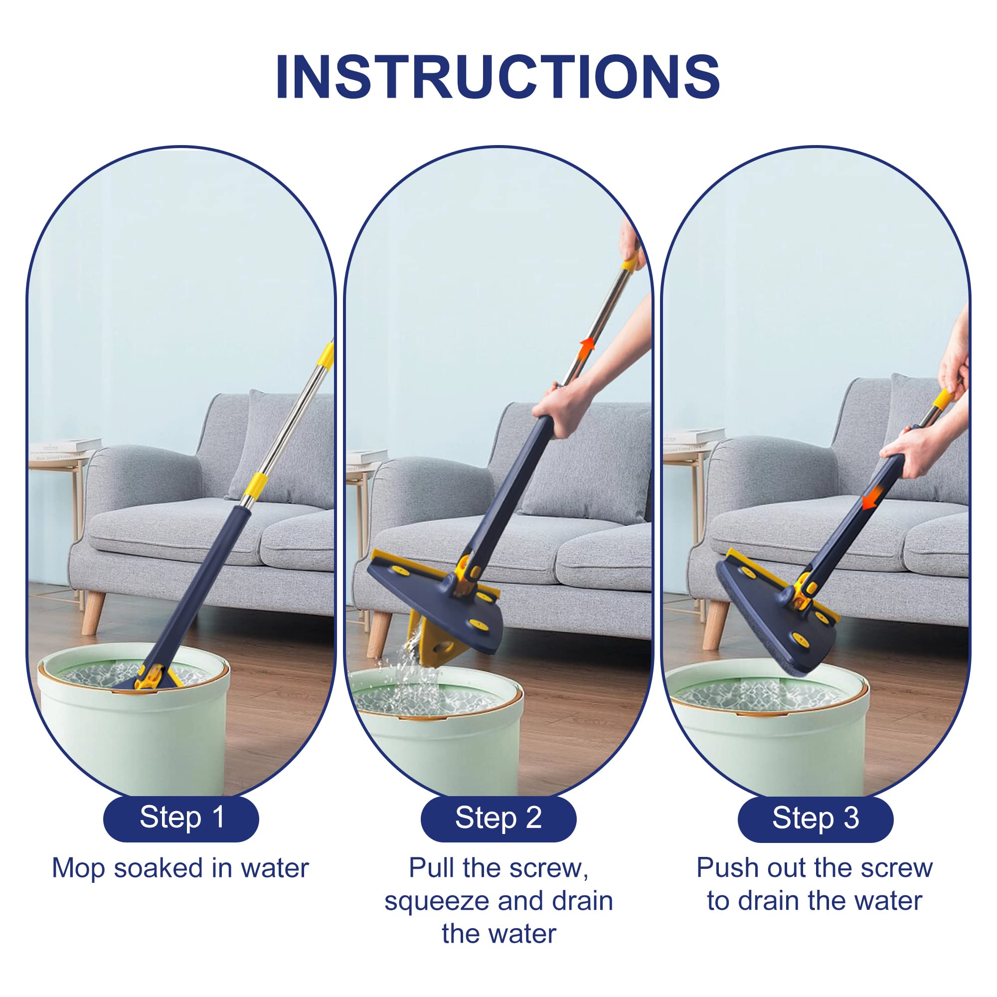 360-Degree Rotating Triangle Mop With Telescopic Handle - For Windows, Ceilings, Tiles & Hard-to-Reach Spots (Includes 2 Cloths) - View #12